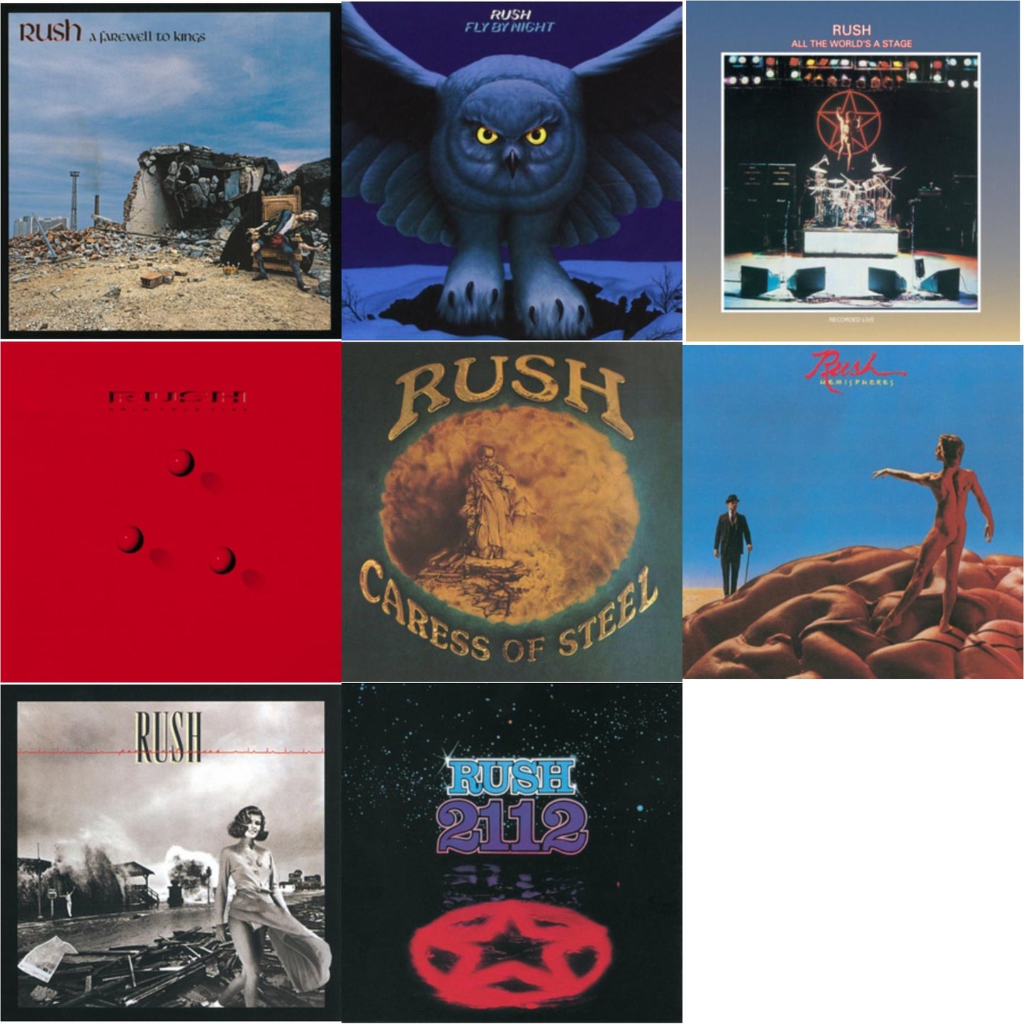 This is a 8 LP Vinyl SKU bundle.
1.This LP Vinyl is brand new.Format: LP VinylMusic Style: Prog RockThis item's title is: Farewell To Kings (180G)Artist: RushLabel: UMeBarcode: 602547117632Release Date: 4/21/2015
2.This LP Vinyl is brand new.