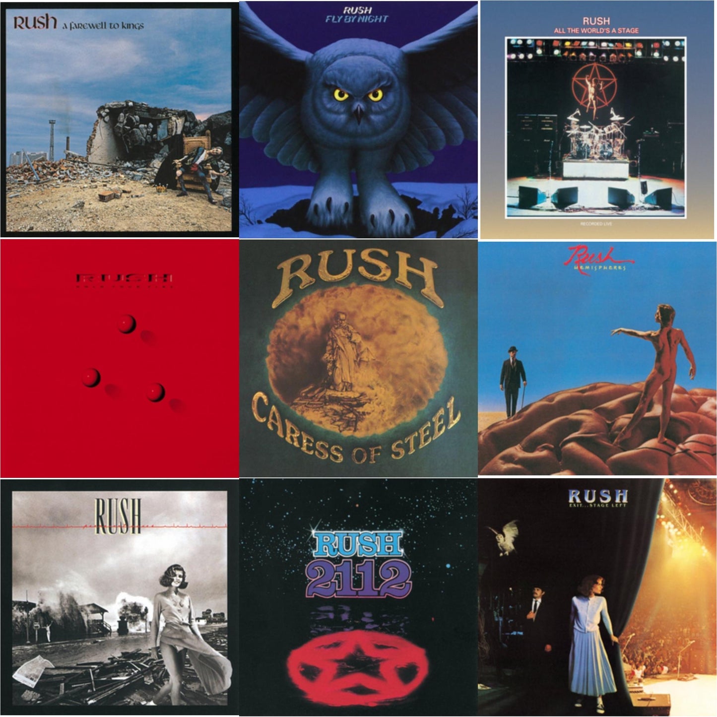 This is a 9 LP Vinyl SKU bundle.
1.This LP Vinyl is brand new.Format: LP VinylMusic Style: Prog RockThis item's title is: Farewell To Kings (180G)Artist: RushLabel: UMeBarcode: 602547117632Release Date: 4/21/2015
2.This LP Vinyl is brand new.