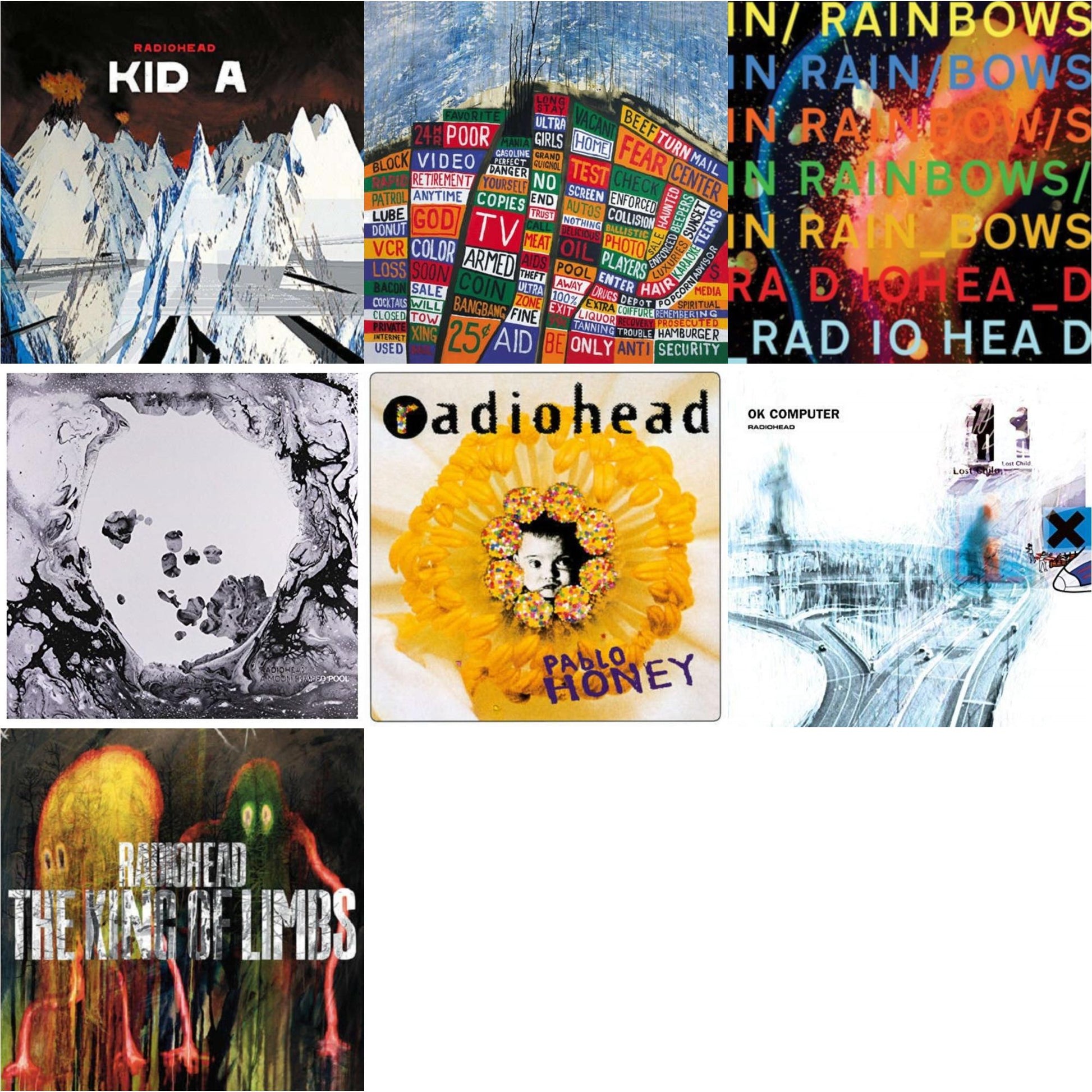 This is a 7 LP Vinyl SKU bundle.
1.This LP Vinyl is brand new.Format: LP VinylMusic Style: BreakbeatThis item's title is: In Rainbows (180G)Artist: RadioheadLabel: XL RECORDINGSBarcode: 634904032418Release Date: 6/17/2016
2.This LP Vinyl is brand new.