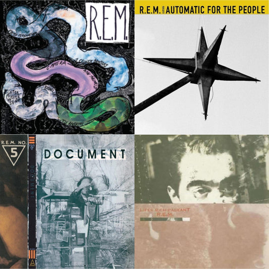 This is a 4 LP Vinyl SKU bundle.
1.This LP Vinyl is brand new.Format: LP VinylThis item's title is: DocumentArtist: R.E.M.Label: I.R.S. RecordsBarcode: 076742205911Release Date: 9/2/2008
2.This LP Vinyl is brand new.