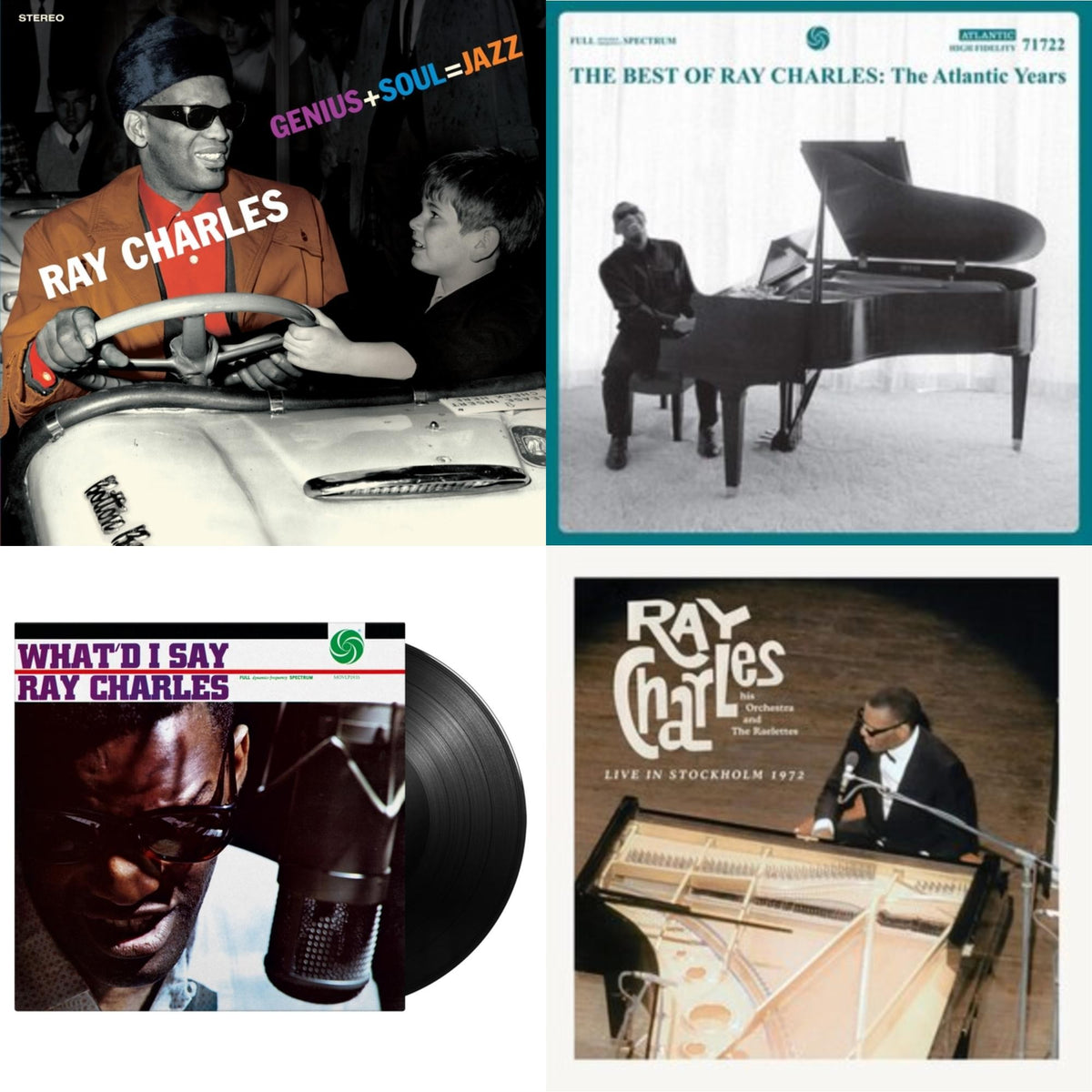 Ray Charles - Best Of Ray Charles: The Atlantic Years (2LP/White Vinyl) & Live In Stockholm 1972 (140G) & Genius + Soul = Jazz (Orange LP Vinyl) & What'd I Say (180G)