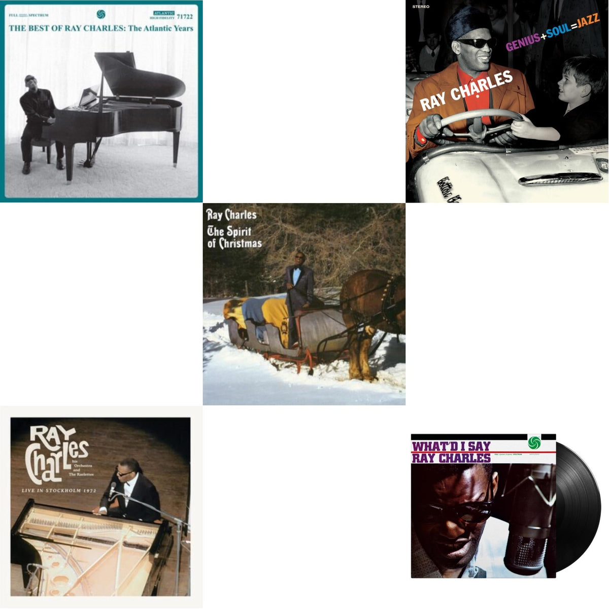 Best Of Ray Charles: The Atlantic Years (2LP/White Vinyl) & Live In Stockholm 1972 (140G) & Spirit Of Christmas & Genius + Soul = Jazz (Orange LP Vinyl) & What'd I Say (180G)