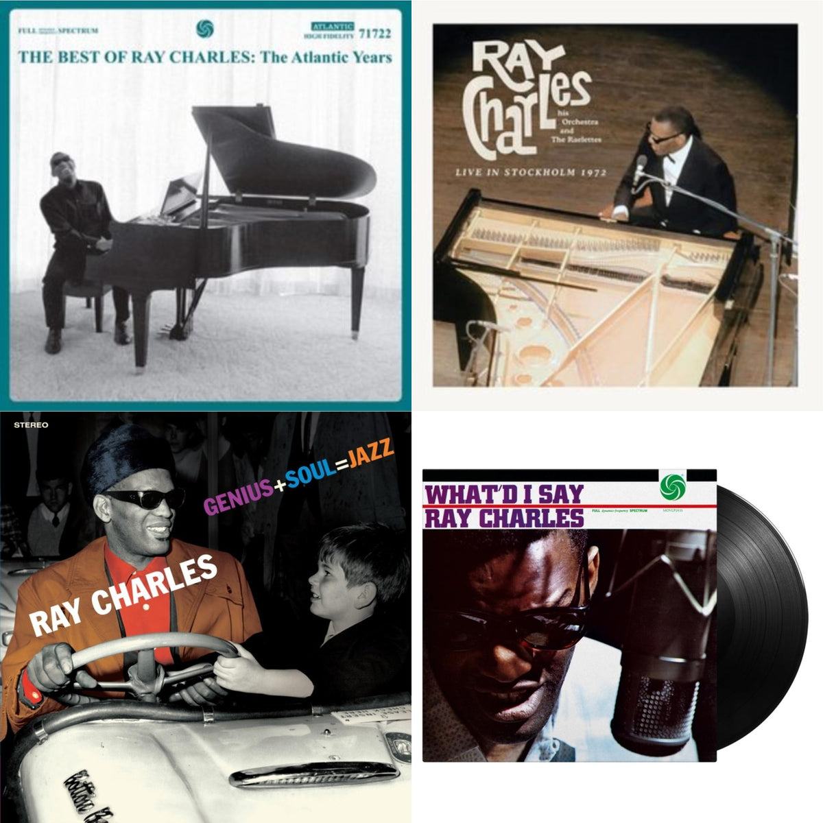 Best Of Ray Charles: The Atlantic Years (2LP/White Vinyl) & Live In Stockholm 1972 (140G) & Genius + Soul = Jazz (Orange LP Vinyl) & What'd I Say (180G)