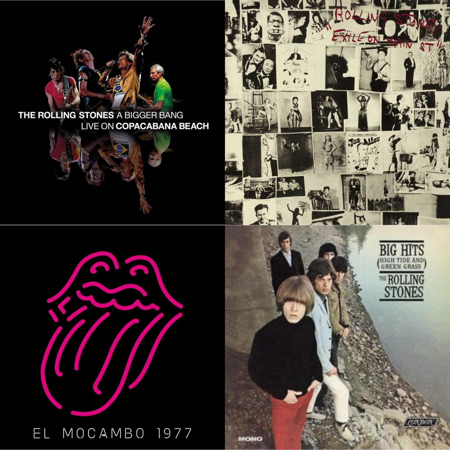 Big Hits (High Tide Green Grass LP Vinyl) & Bigger Bang Live On Copacabana Beach (Multi Color Vinyl/3LP) & Live At The El Mocambo (4LP) & Exile On Main Street (2LP)