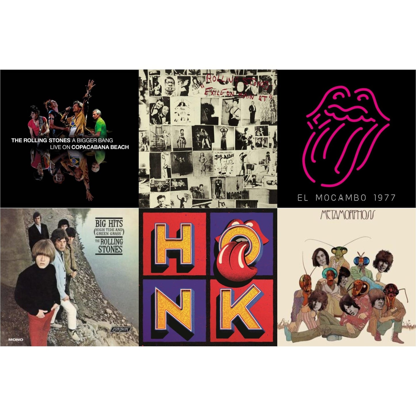 Big Hits (High Tide Green Grass LP Vinyl) & Metamorphosis & Bigger Bang Live On Copacabana Beach (Multi Color Vinyl/3LP) & Live At The El Mocambo (4LP) & Exile On Main Street (2LP) & Honk (Translucent Red Vinyl/2LP)
