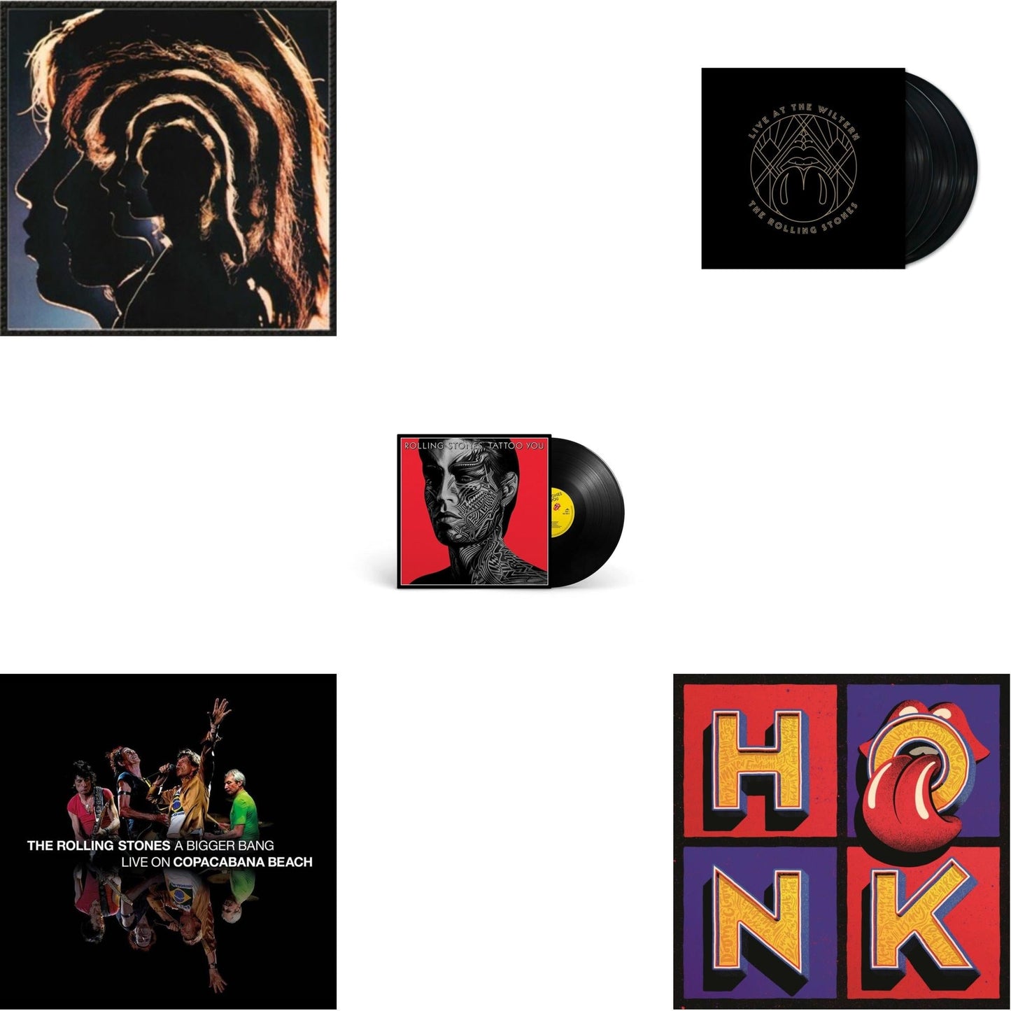 Hot Rocks 1964-1971 (2LP) & Bigger Bang Live On Copacabana Beach (Multi Color Vinyl/3LP) & Tattoo You (2021 Remaster) & Live At The Wiltern (3LP) & Honk (Translucent Red Vinyl/2LP)