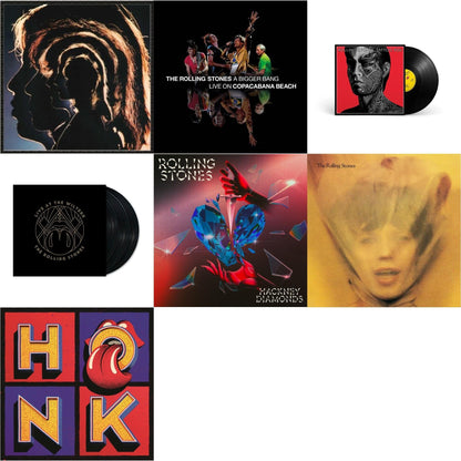 Rolling Stones - Hot Rocks 1964-1971 (2LP) & Bigger Bang Live On Copacabana Beach (Multi Color Vinyl/3LP) & Tattoo You (2021 Remaster) & Live At The Wiltern (3LP) & Hackney Diamonds (1 Year Anniversary/Clear/Blue Splatter Vinyl/2LP) & Goats Head Soup