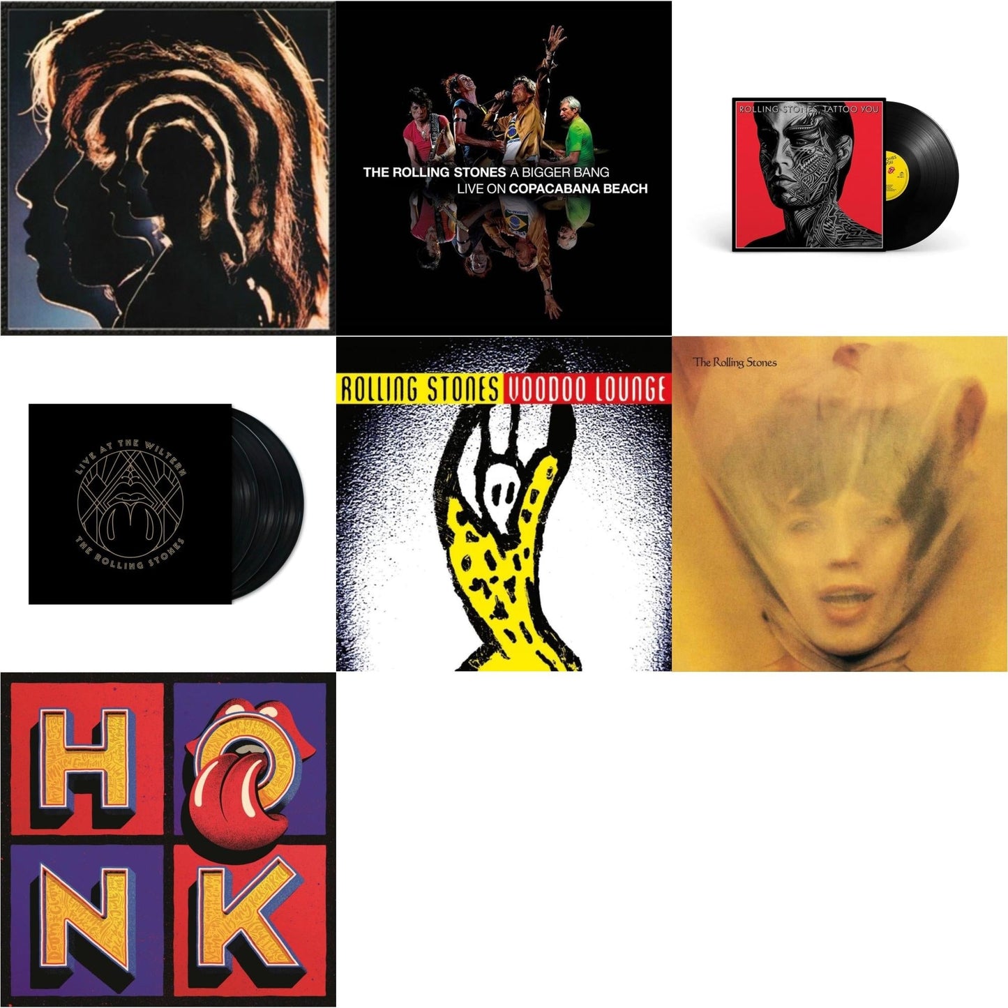 Rolling Stones - Hot Rocks 1964-1971 (2LP) & Bigger Bang Live On Copacabana Beach (Multi Color Vinyl/3LP) & Tattoo You (2021 Remaster) & Live At The Wiltern (3LP) & Voodoo Lounge (30Th Anniversary) (Red/Yellow Vinyl/2LP) & Goats Head Soup (2LP 2020