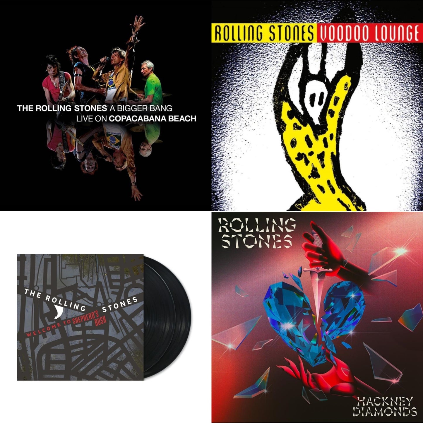 Bigger Bang Live On Copacabana Beach (Multi Color Vinyl/3LP) & Voodoo Lounge (30Th Anniversary) (Red/Yellow Vinyl/2LP) & Welcome To Shepherd's Bush (180G/2LP) & Hackney Diamonds (1 Year Anniversary/Clear/Blue Splatter Vinyl/2LP)