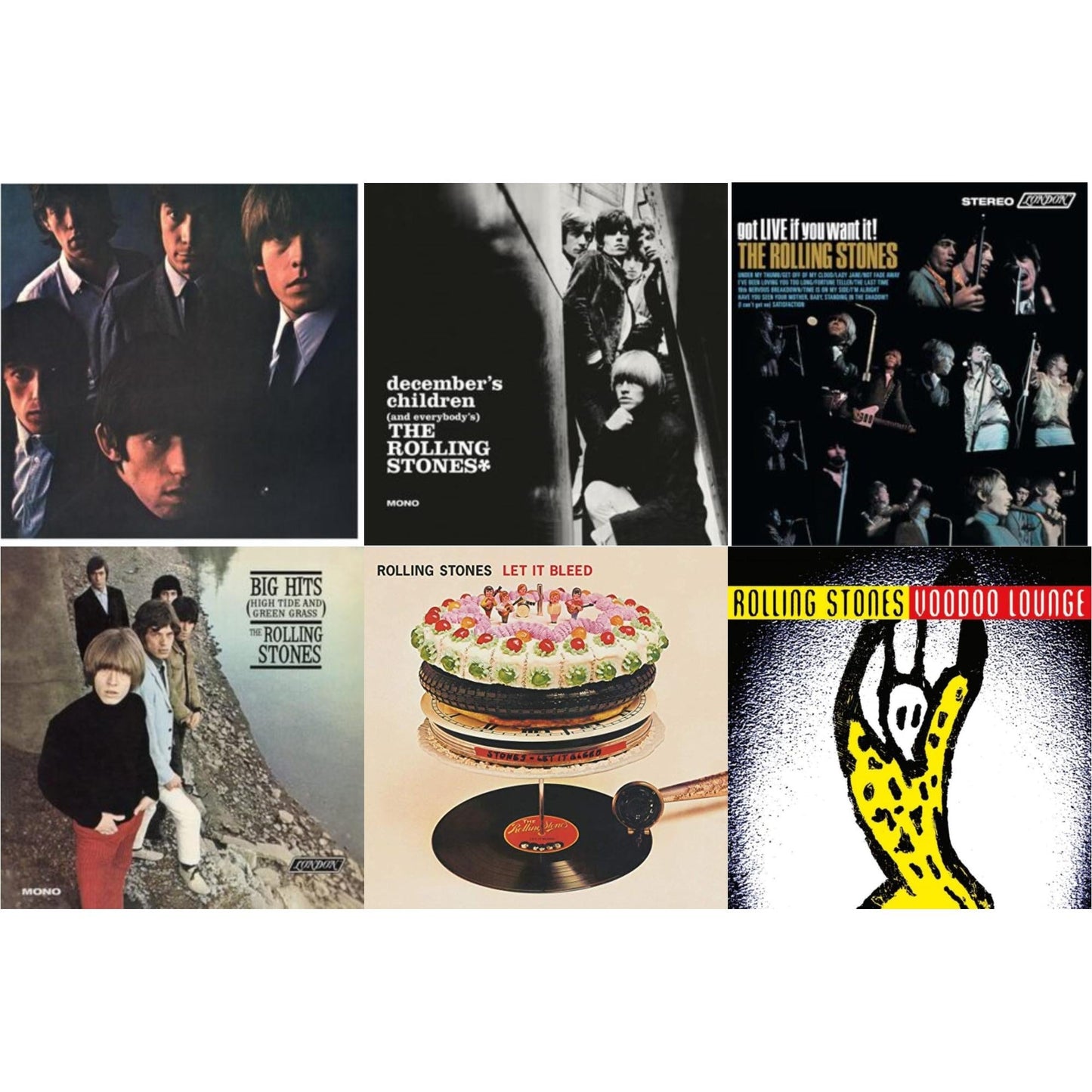 Rolling Stones No.2 (180G) & December's Children (& Everybody's) & Got Live If You Want It! & Big Hits (High Tide Green Grass LP Vinyl) & Let It Bleed (50Th Anniversary Edition) & Voodoo Lounge (30Th Anniversary) (Red/Yellow Vinyl/2LP)