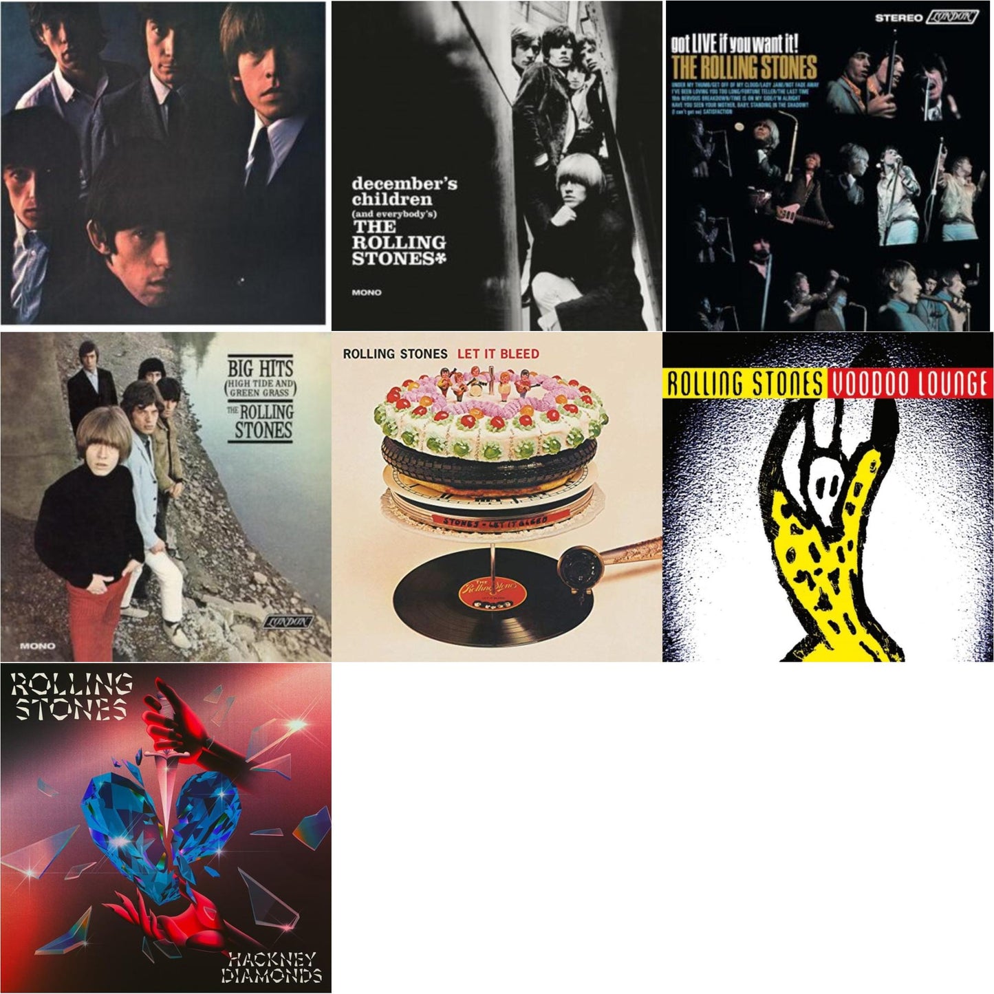Rolling Stones - Rolling Stones No.2 (180G) & December's Children (& Everybody's) & Got Live If You Want It! & Big Hits (High Tide Green Grass LP Vinyl) & Let It Bleed (50Th Anniversary Edition) & Voodoo Lounge (30Th Anniversary) (Red/Yellow