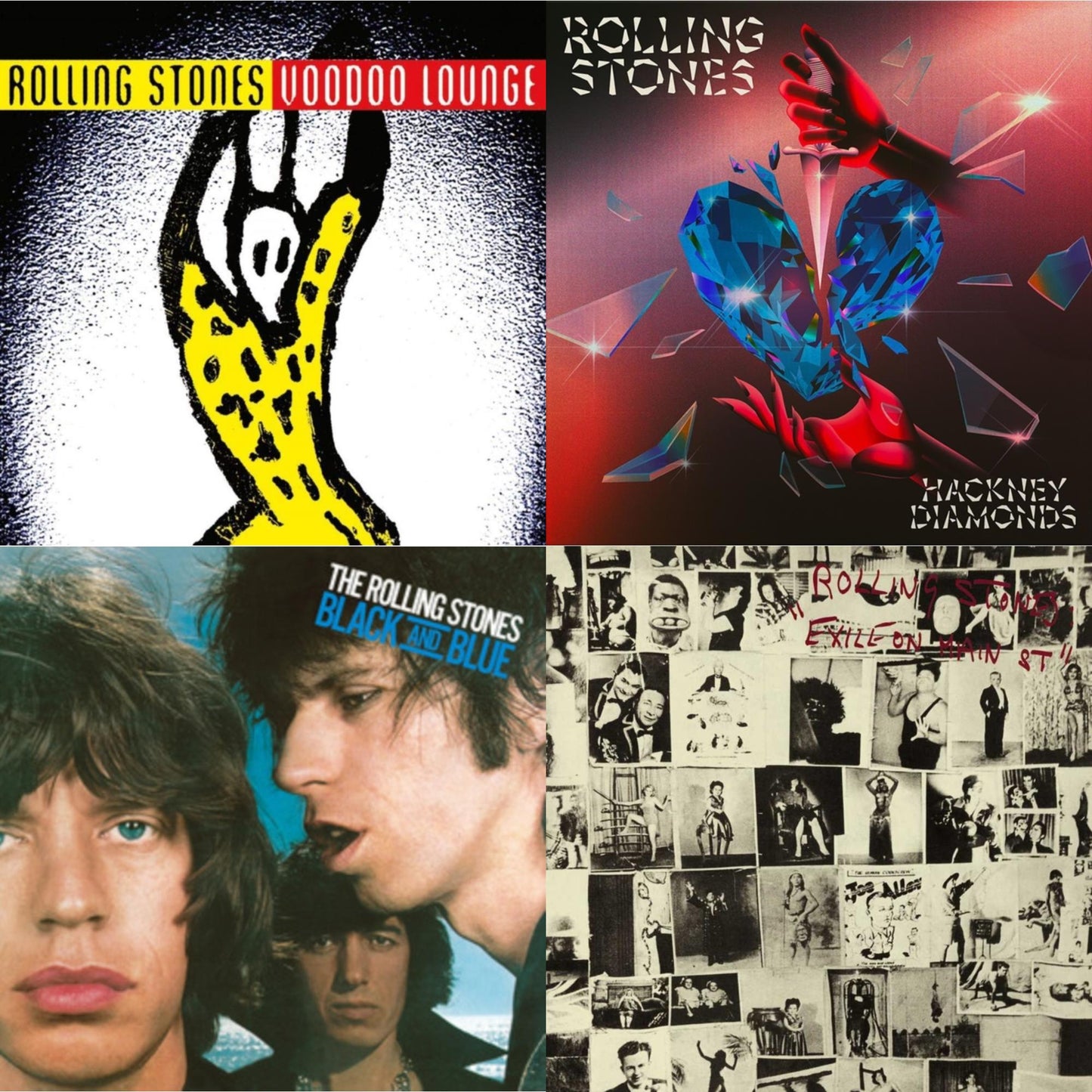 Voodoo Lounge (30Th Anniversary) (Red/Yellow Vinyl/2LP) & Hackney Diamonds (1 Year Anniversary/Clear/Blue Splatter Vinyl/2LP) & Black & Blue (180G) & Exile On Main Street (2LP)