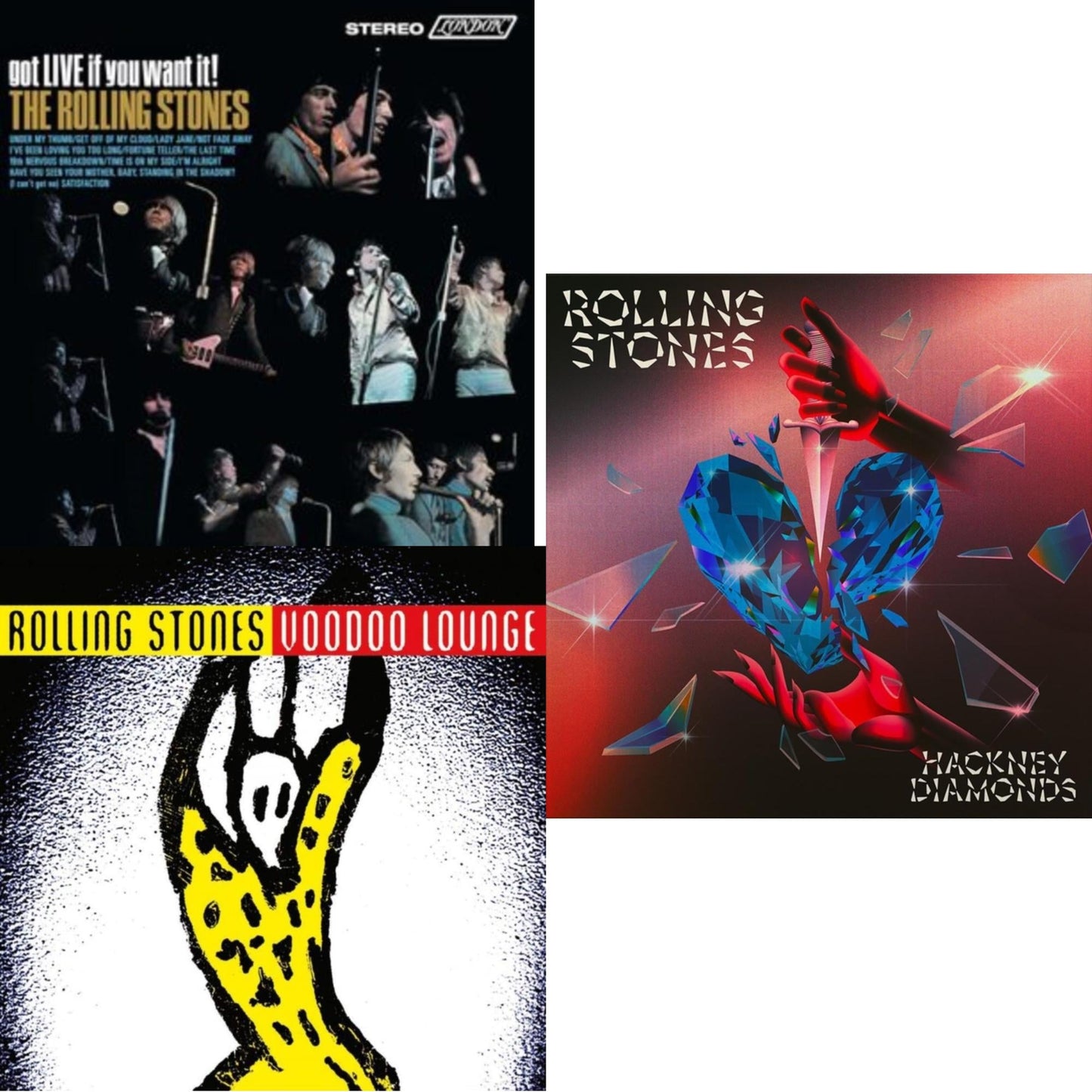 Got Live If You Want It! & Voodoo Lounge (30Th Anniversary) (Red/Yellow Vinyl/2LP) & Hackney Diamonds (1 Year Anniversary/Clear/Blue Splatter Vinyl/2LP)