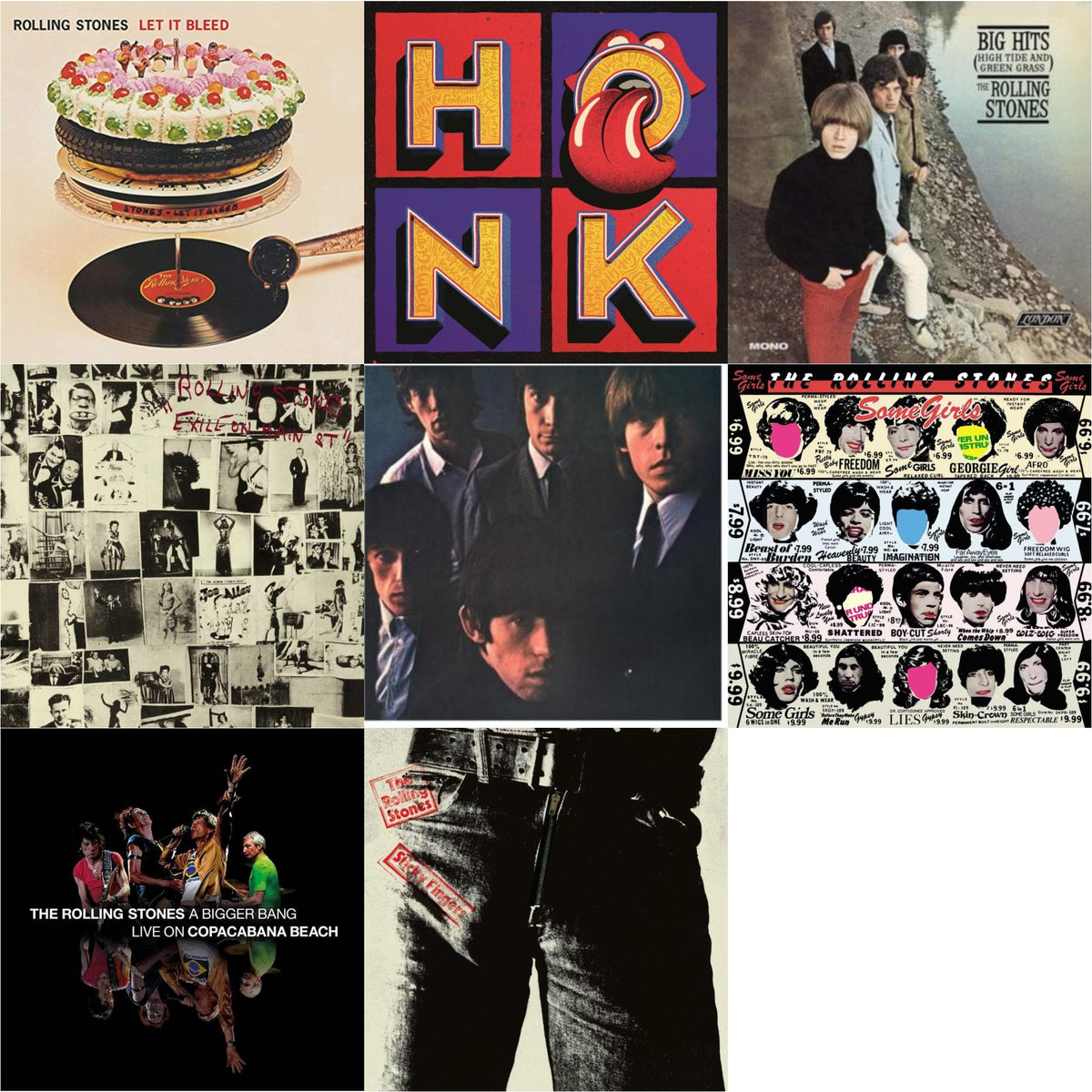 Rolling Stones - Rolling Stones No.2 (180G) & Big Hits (High Tide Green Grass LP Vinyl) & Let It Bleed (50Th Anniversary Edition) & Bigger Bang Live On Copacabana Beach (Multi Color Vinyl/3LP) & Sticky Fingers & Exile On Main Street (2LP) & Some