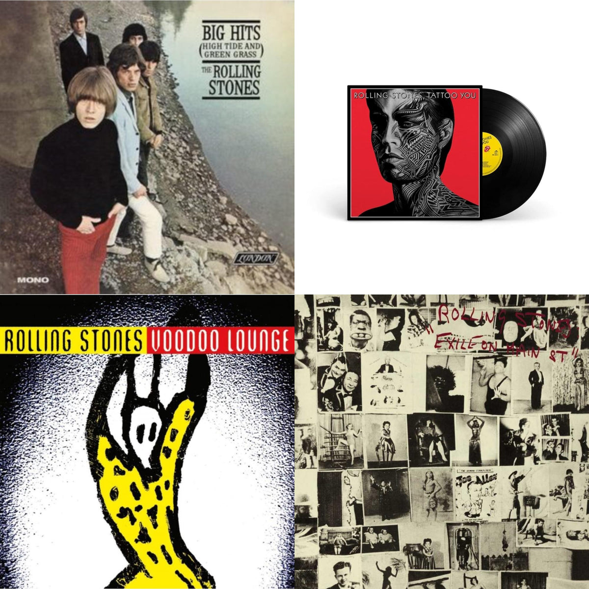 Big Hits (High Tide Green Grass LP Vinyl) & Tattoo You (2021 Remaster) & Voodoo Lounge (30Th Anniversary) (Red/Yellow Vinyl/2LP) & Exile On Main Street (2LP)
