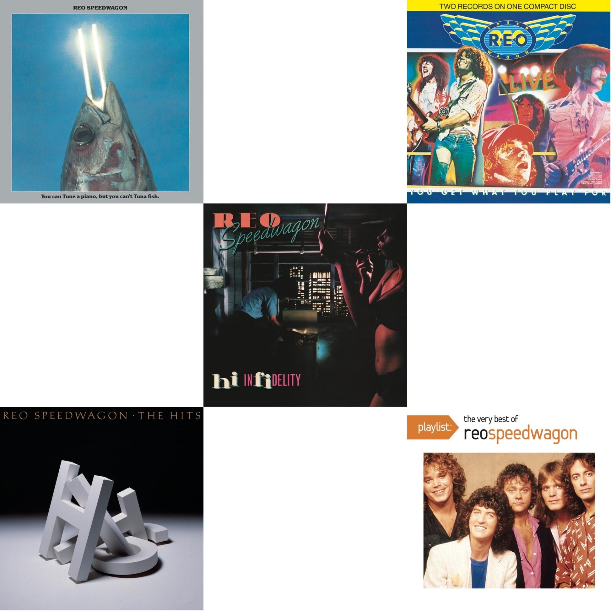 This is a 5 CD SKU bundle.
1.This CD is brand new.Format: CDMusic Style: Arena RockThis item's title is: You Can Tune A Piano But You Can't Tuna FishArtist: Reo SpeedwagonLabel: SONY SPECIAL MARKETINGBarcode: 886977102622Release Date: 5/4/2010
2.This CD is brand new.