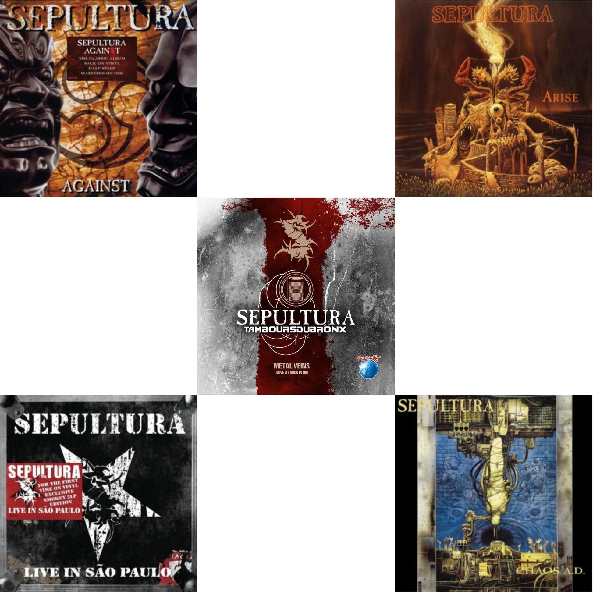 This is a 5 LP Vinyl SKU bundle.
1.This LP Vinyl is brand new.Format: LP VinylMusic Style: ThrashThis item's title is: AgainstArtist: SepulturaLabel: BMG RIGHTS MANAGEMENT (UK) LTDBarcode: 4050538670851Release Date: 10/28/2022
2.This LP Vinyl is brand new.