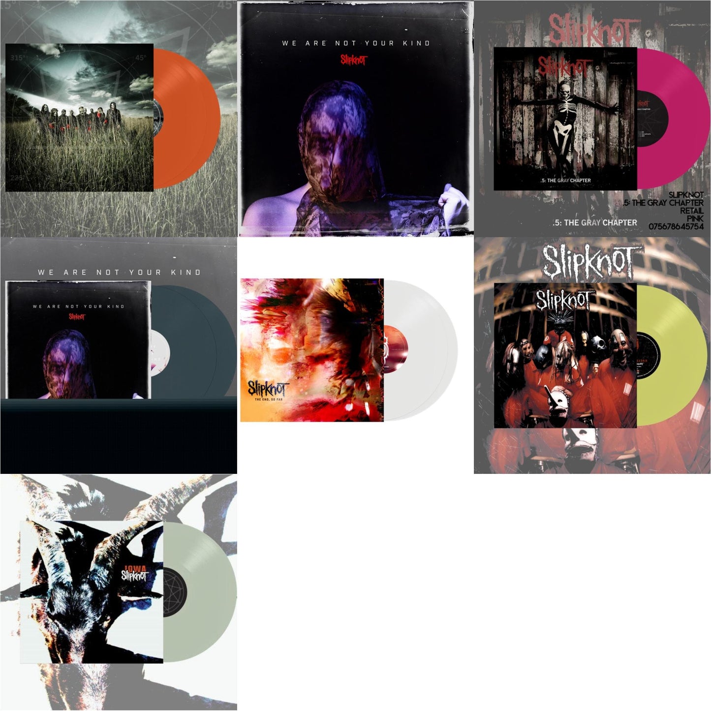 This is a 7 LP Vinyl SKU bundle.
1.This LP Vinyl is brand new.Format: LP VinylMusic Style: Heavy MetalThis item's title is: All Hope Is Gone (Orange Vinyl/2LP)Artist: SlipknotLabel: ROADRUNNER RECORDSBarcode: 075678645747Release Date: 8/26/2022
2.This LP Vinyl is brand new.