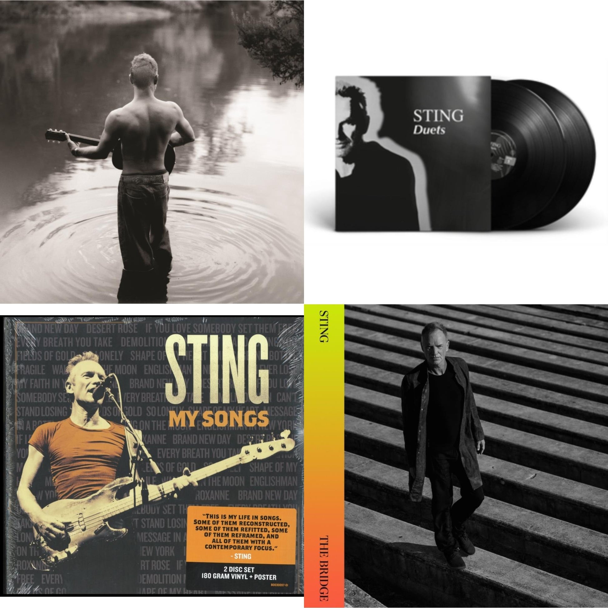 This is a 4 LP Vinyl SKU bundle.
1.This LP Vinyl is brand new.Format: LP VinylMusic Style: Pop RockThis item's title is: Duets (2LP/180G)Artist: StingLabel: A&MBarcode: 602435371306Release Date: 3/19/2021
2.This LP Vinyl is brand new.