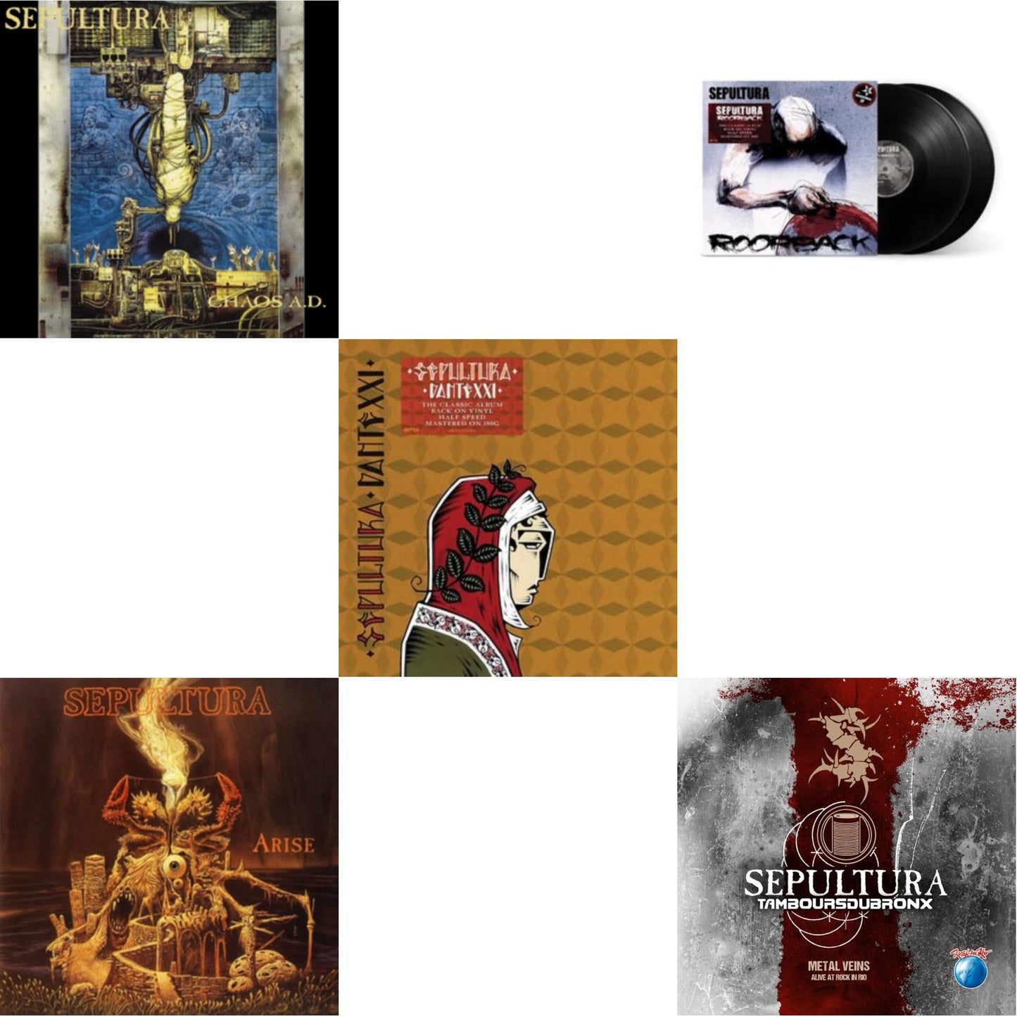Chaos A.D. (Expanded Edition/2LP) & Metal Veins - Alive At Rock In Rio (Limited/2LP) & Roorback & Dante Xxi & Arise (Expanded Edition)