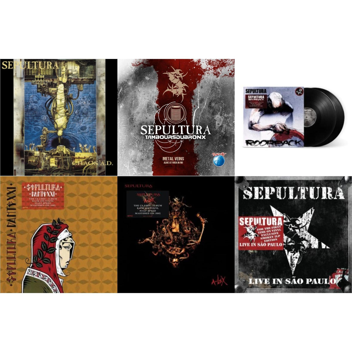 Chaos A.D. (Expanded Edition/2LP) & Metal Veins - Alive At Rock In Rio (Limited/2LP) & Roorback & Dante Xxi & A-Lex (2LP) & Live In Sao Paulo (2LP)