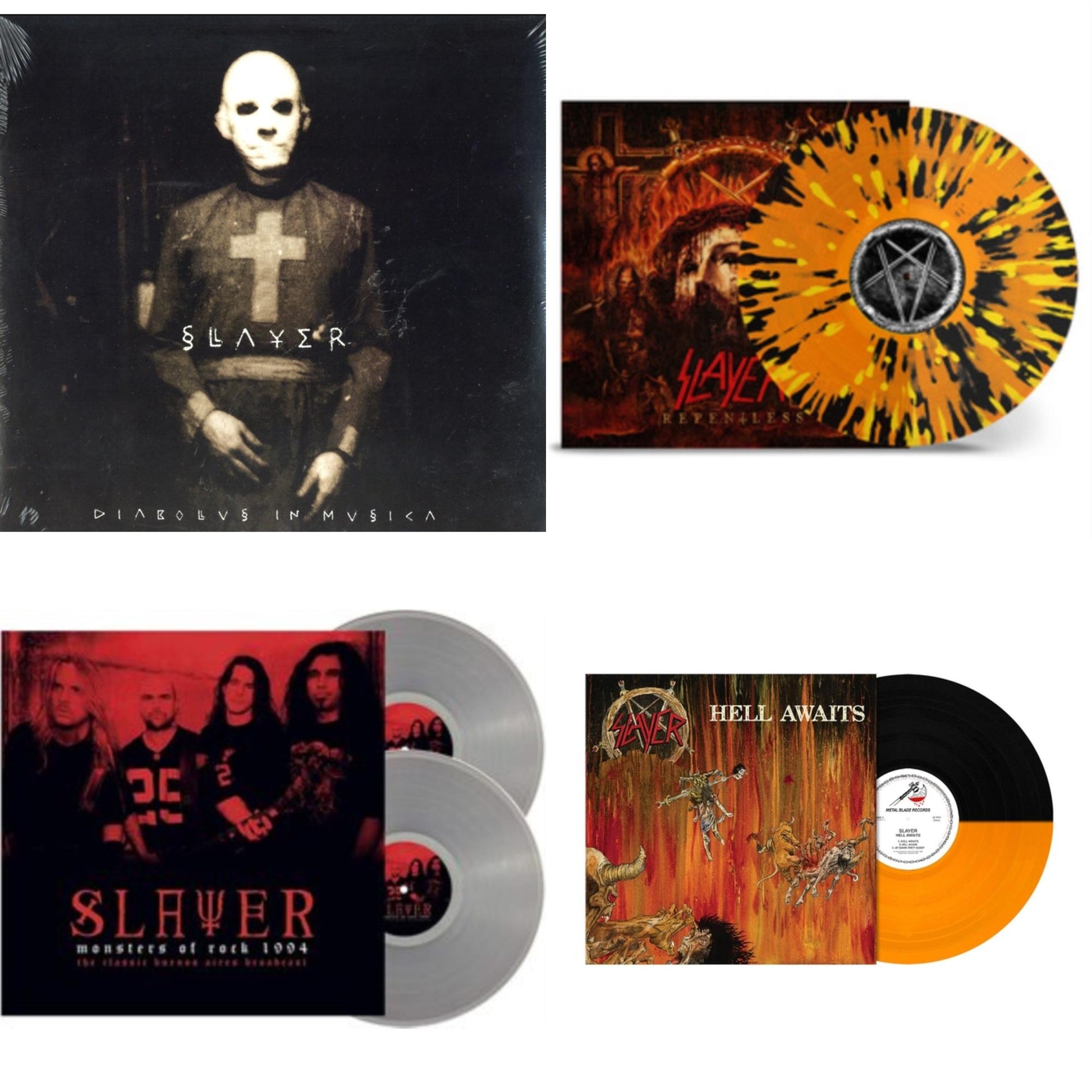 This is a 4 LP Vinyl SKU bundle.
1.This LP Vinyl is brand new.Format: LP VinylMusic Style: ThrashThis item's title is: Hell Awaits (Transparent Orange & Black Split LP Vinyl)Artist: SlayerLabel: Metal Blade RecordsBarcode: 039841578614Release Date: 10/22/2021
2.