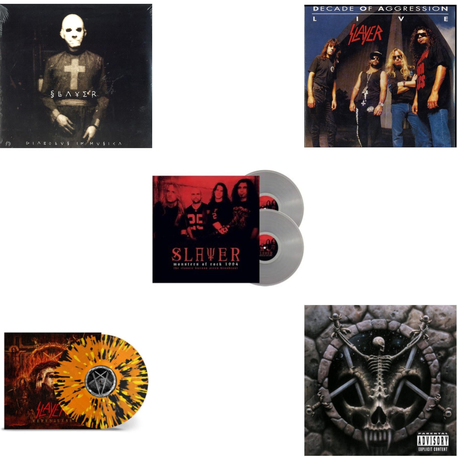 This is a 5 LP Vinyl SKU bundle.
1.This LP Vinyl is brand new.Format: LP VinylMusic Style: ThrashThis item's title is: Diabolus In MusicaArtist: SlayerLabel: AMERICANBarcode: 602537466856Release Date: 12/17/2013
2.This LP Vinyl is brand new.