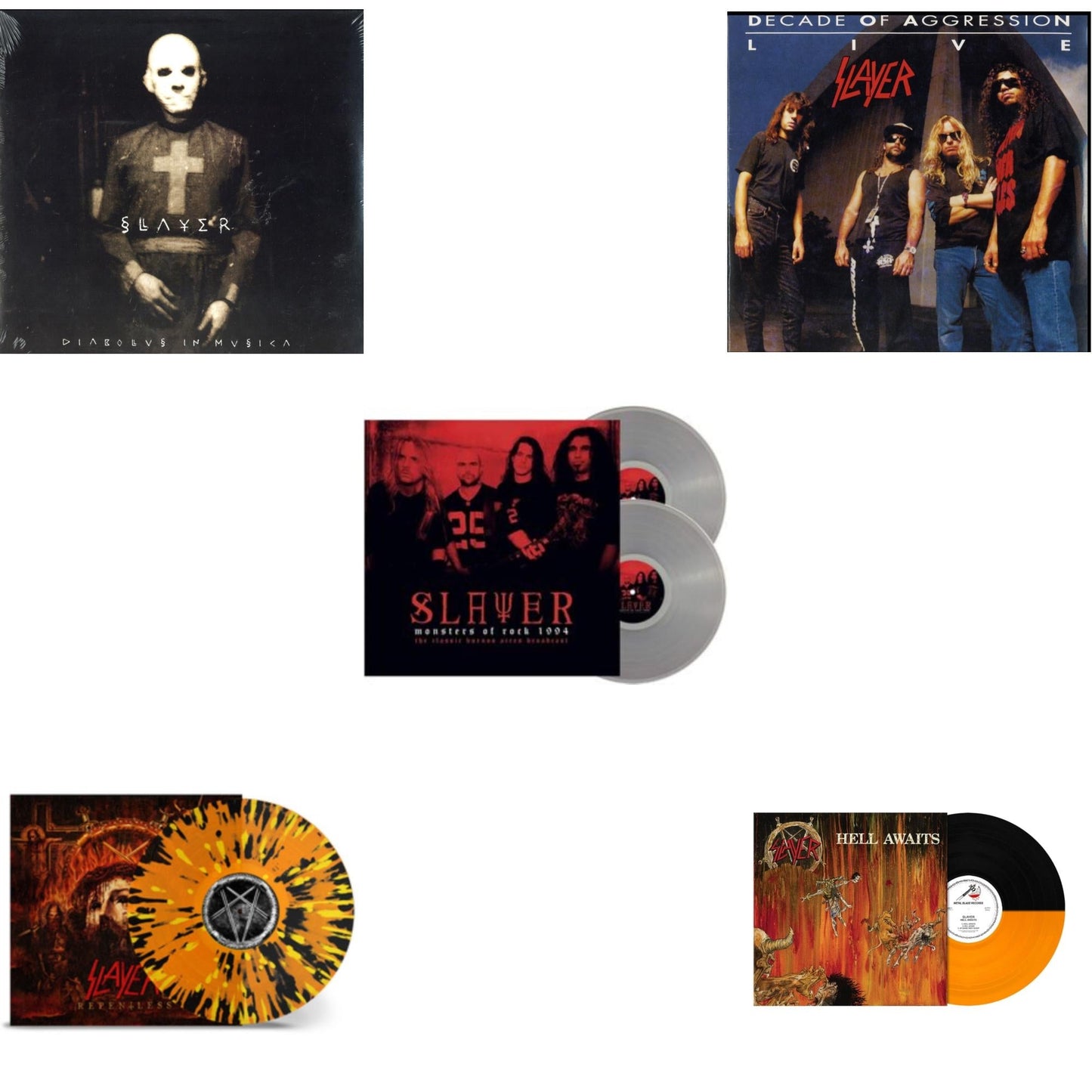 This is a 5 LP Vinyl SKU bundle.
1.This LP Vinyl is brand new.Format: LP VinylMusic Style: ThrashThis item's title is: Hell Awaits (Transparent Orange & Black Split LP Vinyl)Artist: SlayerLabel: Metal Blade RecordsBarcode: 039841578614Release Date: 10/22/2021
2.