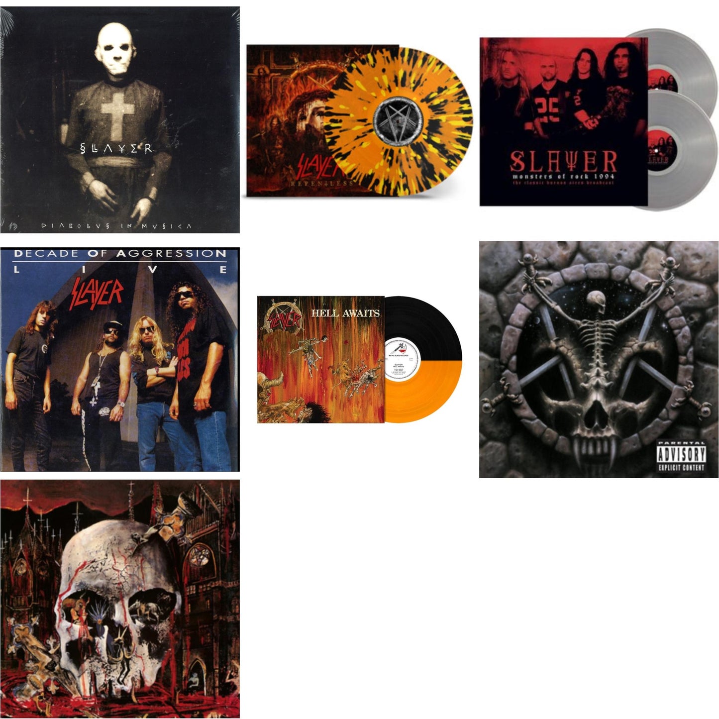 This is a 7 LP Vinyl SKU bundle.
1.This LP Vinyl is brand new.Format: LP VinylMusic Style: ThrashThis item's title is: Hell Awaits (Transparent Orange & Black Split LP Vinyl)Artist: SlayerLabel: Metal Blade RecordsBarcode: 039841578614Release Date: 10/22/2021
2.