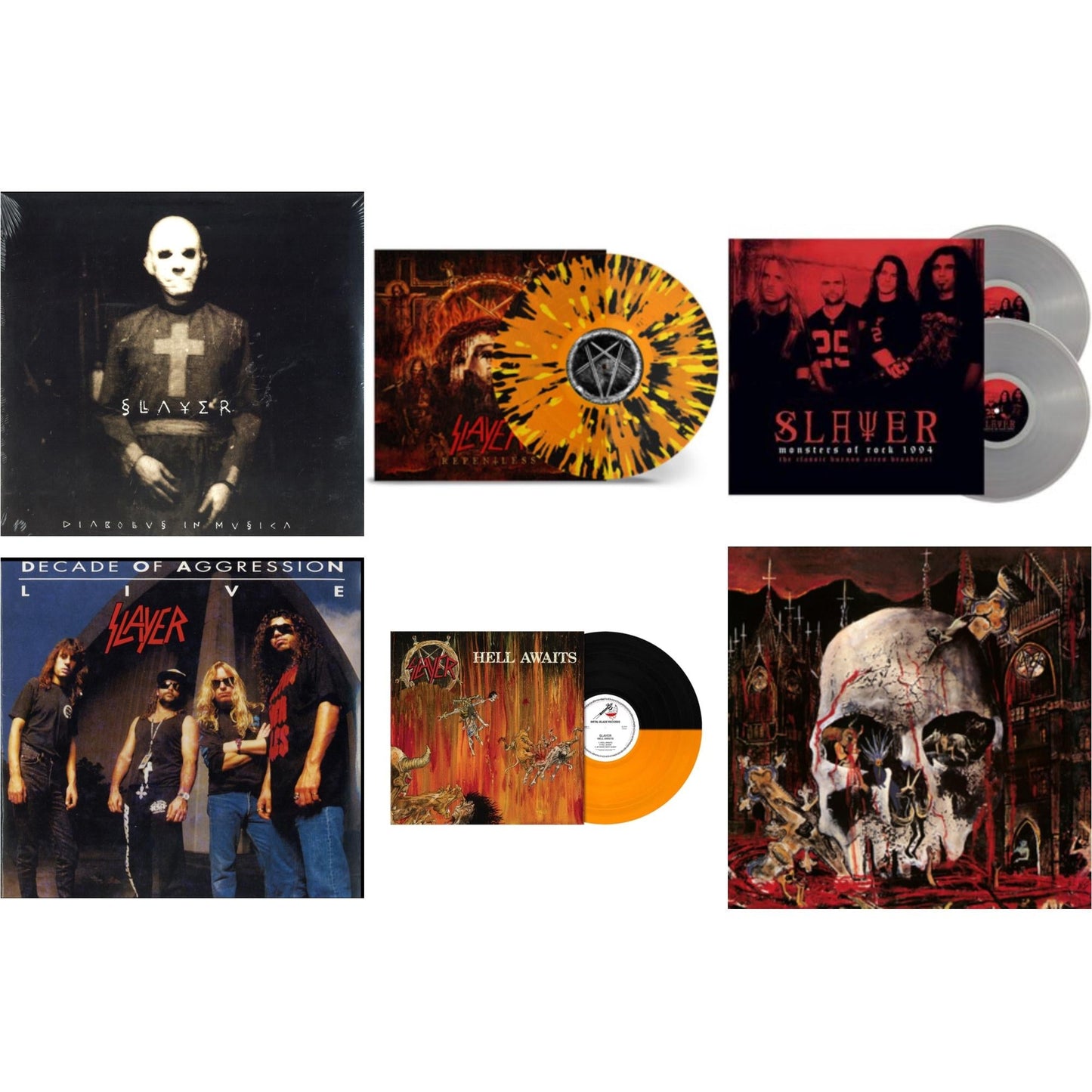 This is a 6 LP Vinyl SKU bundle.
1.This LP Vinyl is brand new.Format: LP VinylMusic Style: ThrashThis item's title is: Hell Awaits (Transparent Orange & Black Split LP Vinyl)Artist: SlayerLabel: Metal Blade RecordsBarcode: 039841578614Release Date: 10/22/2021
2.
