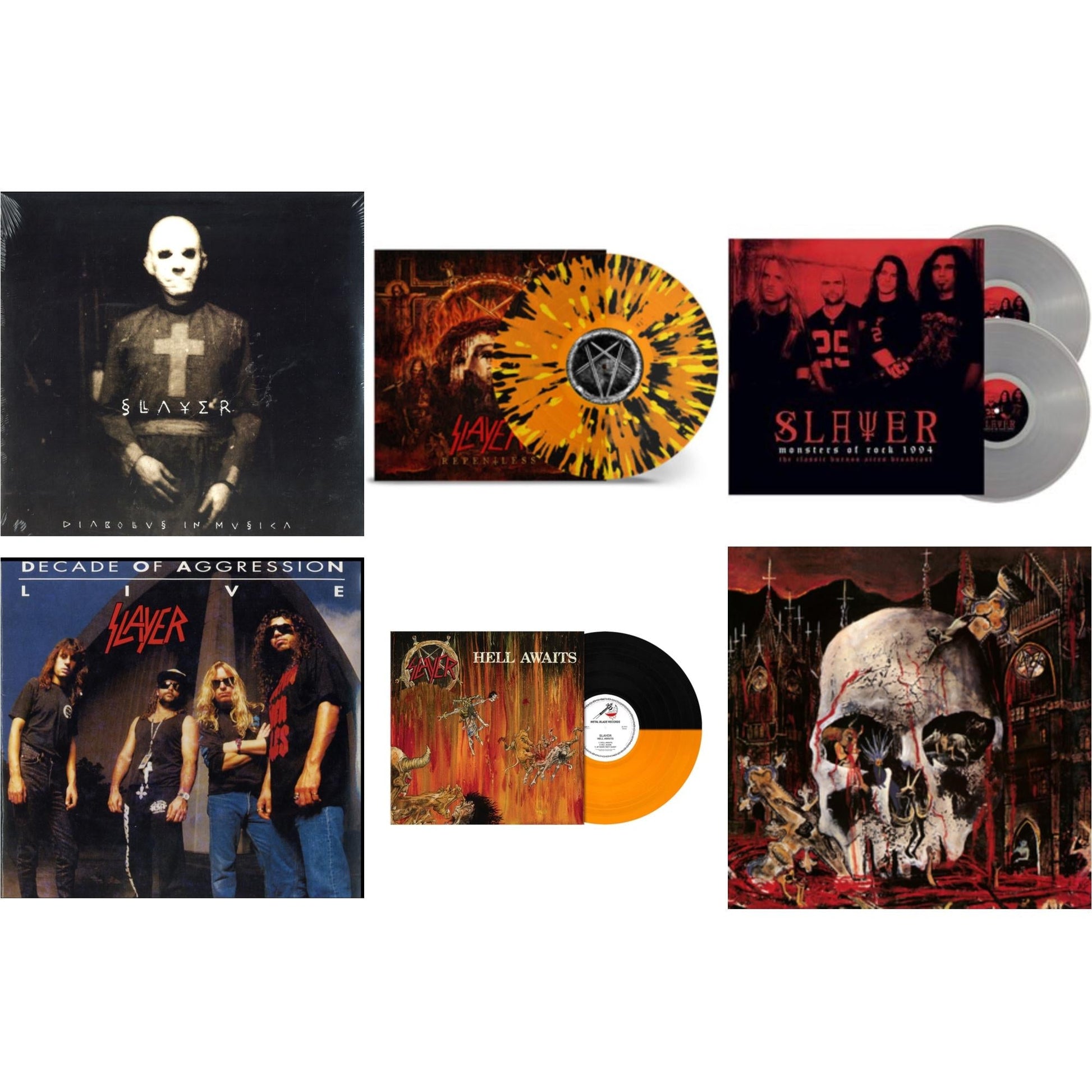 This is a 6 LP Vinyl SKU bundle.
1.This LP Vinyl is brand new.Format: LP VinylMusic Style: ThrashThis item's title is: Hell Awaits (Transparent Orange & Black Split LP Vinyl)Artist: SlayerLabel: Metal Blade RecordsBarcode: 039841578614Release Date: 10/22/2021
2.