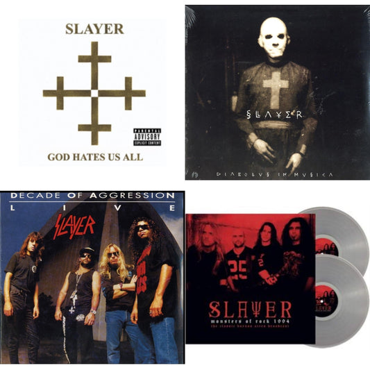 This is a 4 LP Vinyl SKU bundle.
1.This LP Vinyl is brand new.Format: LP VinylMusic Style: ThrashThis item's title is: Diabolus In MusicaArtist: SlayerLabel: AMERICANBarcode: 602537466856Release Date: 12/17/2013
2.This LP Vinyl is brand new.