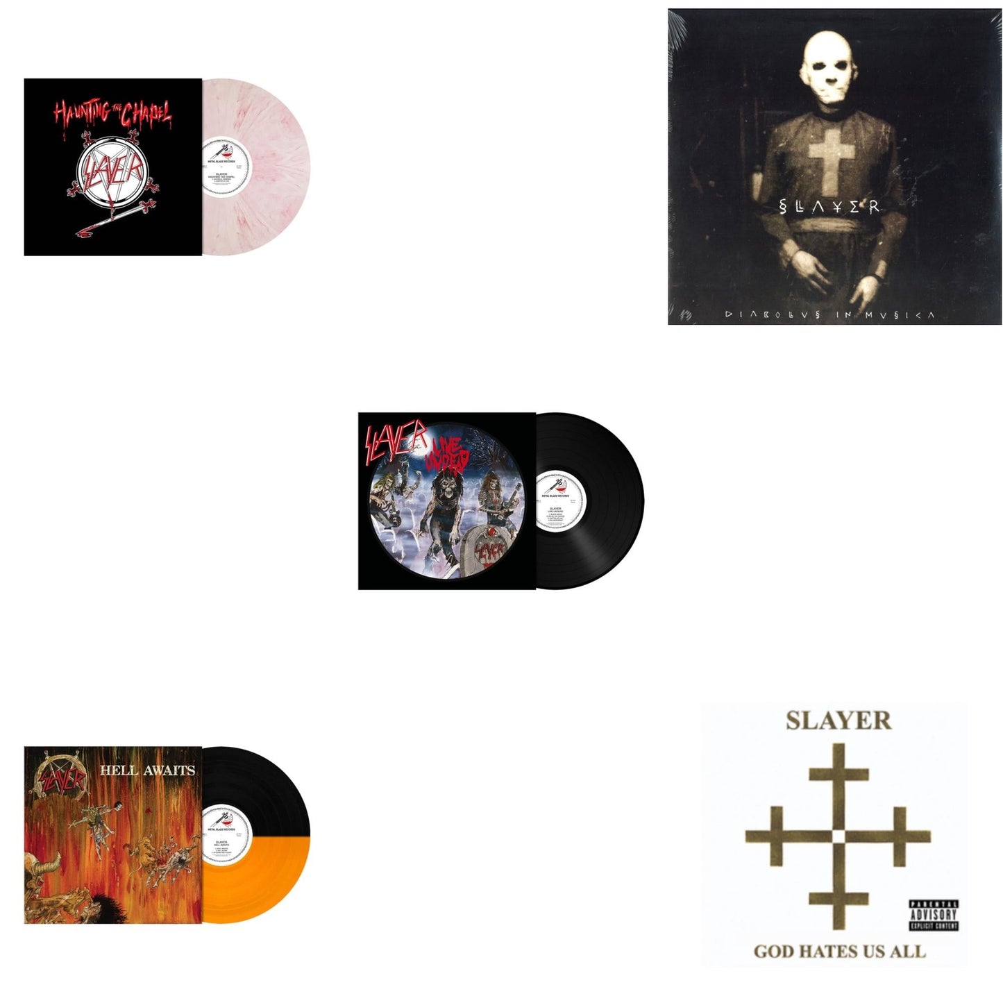 Haunting The Chapel (Red & White Marbled LP Vinyl) & Hell Awaits (Transparent Orange & Black Split LP Vinyl) & Live Undead (180G) & Diabolus In Musica & God Hates Us All