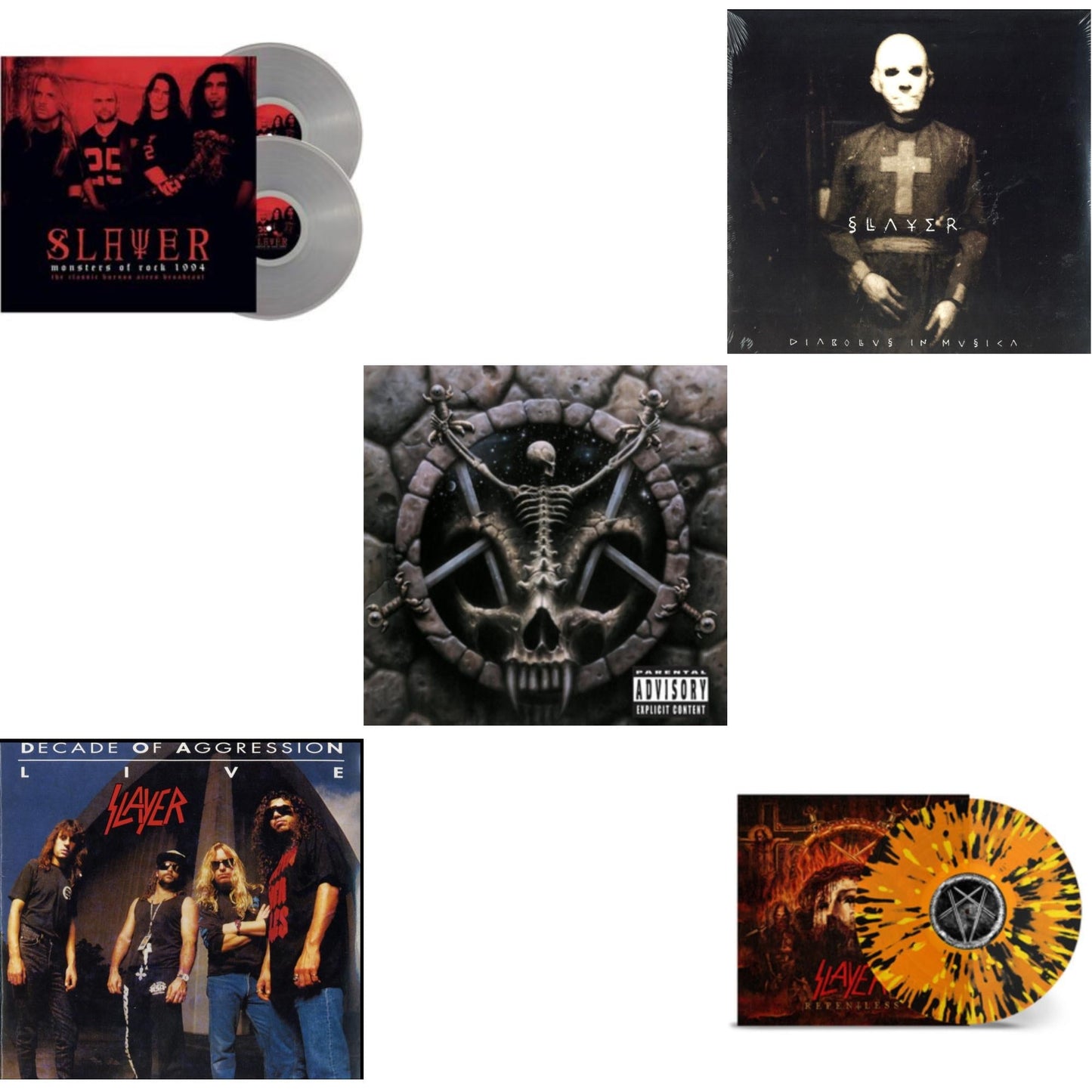 This is a 5 LP Vinyl SKU bundle.
1.This LP Vinyl is brand new.Format: LP VinylMusic Style: ThrashThis item's title is: Diabolus In MusicaArtist: SlayerLabel: AMERICANBarcode: 602537466856Release Date: 12/17/2013
2.This LP Vinyl is brand new.