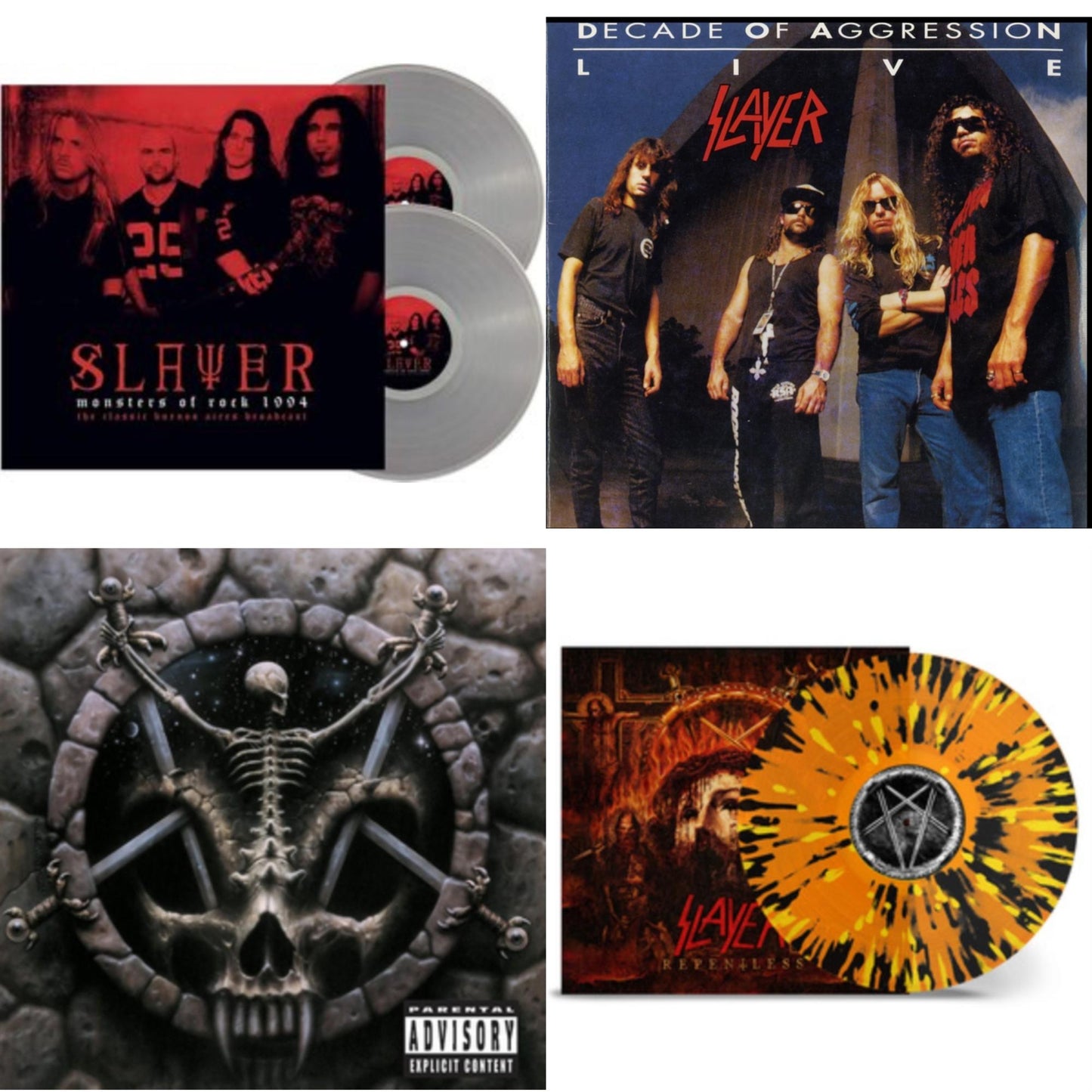 This is a 4 LP Vinyl SKU bundle.
1.This LP Vinyl is brand new.Format: LP VinylMusic Style: ThrashThis item's title is: Divine InterventionArtist: SlayerLabel: American RecordingsBarcode: 602537467716Release Date: 12/17/2013
2.This LP Vinyl is brand new.