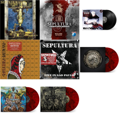 Chaos A.D. (Expanded Edition/2LP) & Metal Veins - Alive At Rock In Rio (Limited/2LP) & Roorback & Dante Xxi & Live In Sao Paulo (2LP) & Quadra (40Th Anniversary Edition/Red Ruby LP Vinyl) & Machine Messiah (40Th Anniversary Edition/Red LP Vinyl)