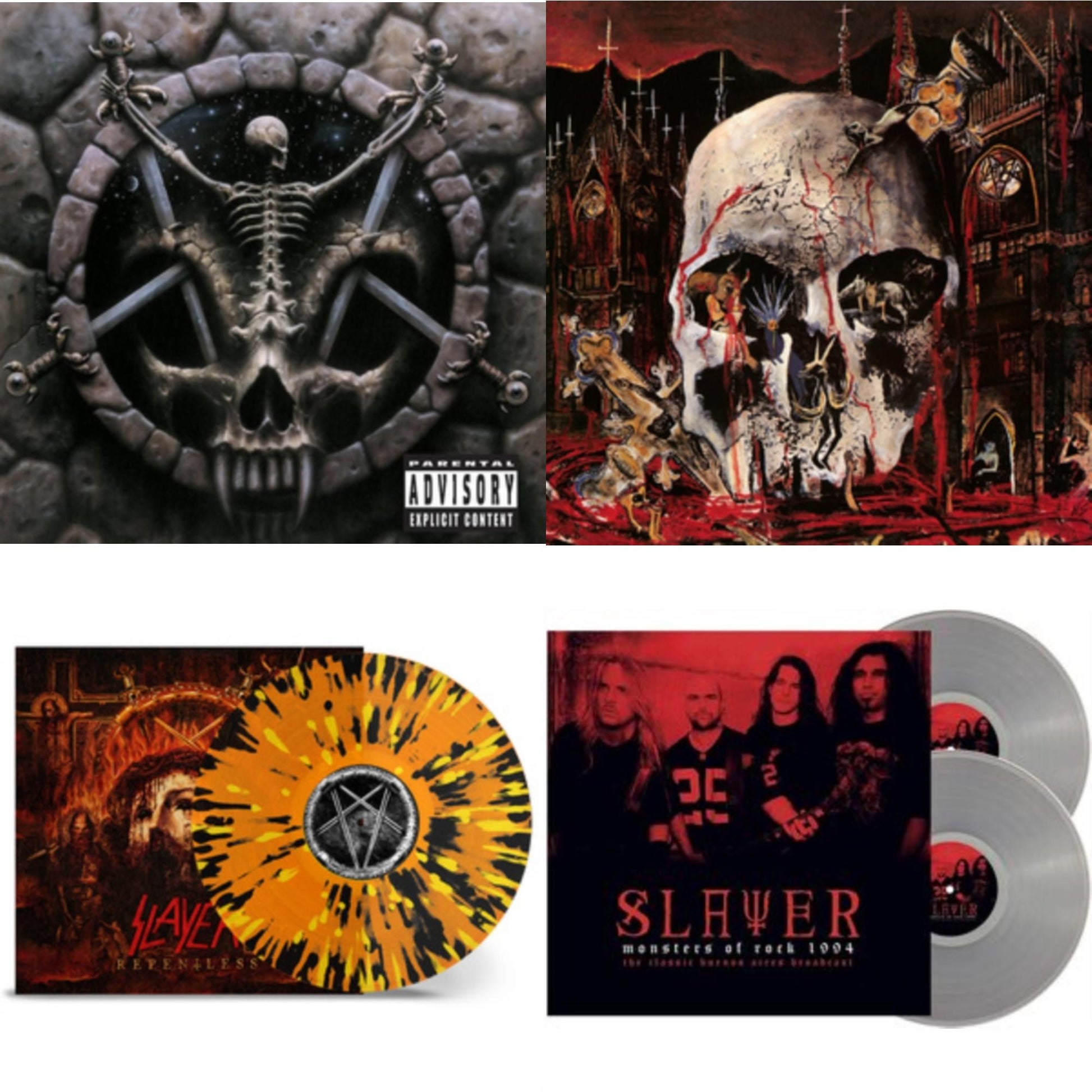This is a 4 LP Vinyl SKU bundle.
1.This LP Vinyl is brand new.Format: LP VinylMusic Style: ThrashThis item's title is: Divine InterventionArtist: SlayerLabel: American RecordingsBarcode: 602537467716Release Date: 12/17/2013
2.This LP Vinyl is brand new.