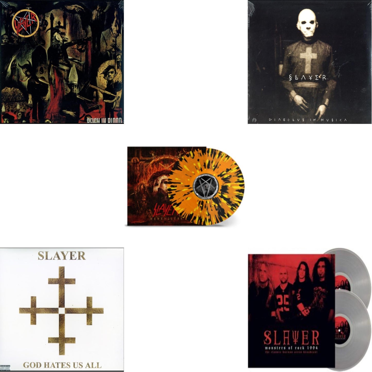 This is a 5 LP Vinyl SKU bundle.
1.This LP Vinyl is brand new.Format: LP VinylMusic Style: ThrashThis item's title is: Diabolus In MusicaArtist: SlayerLabel: AMERICANBarcode: 602537466856Release Date: 12/17/2013
2.This LP Vinyl is brand new.
