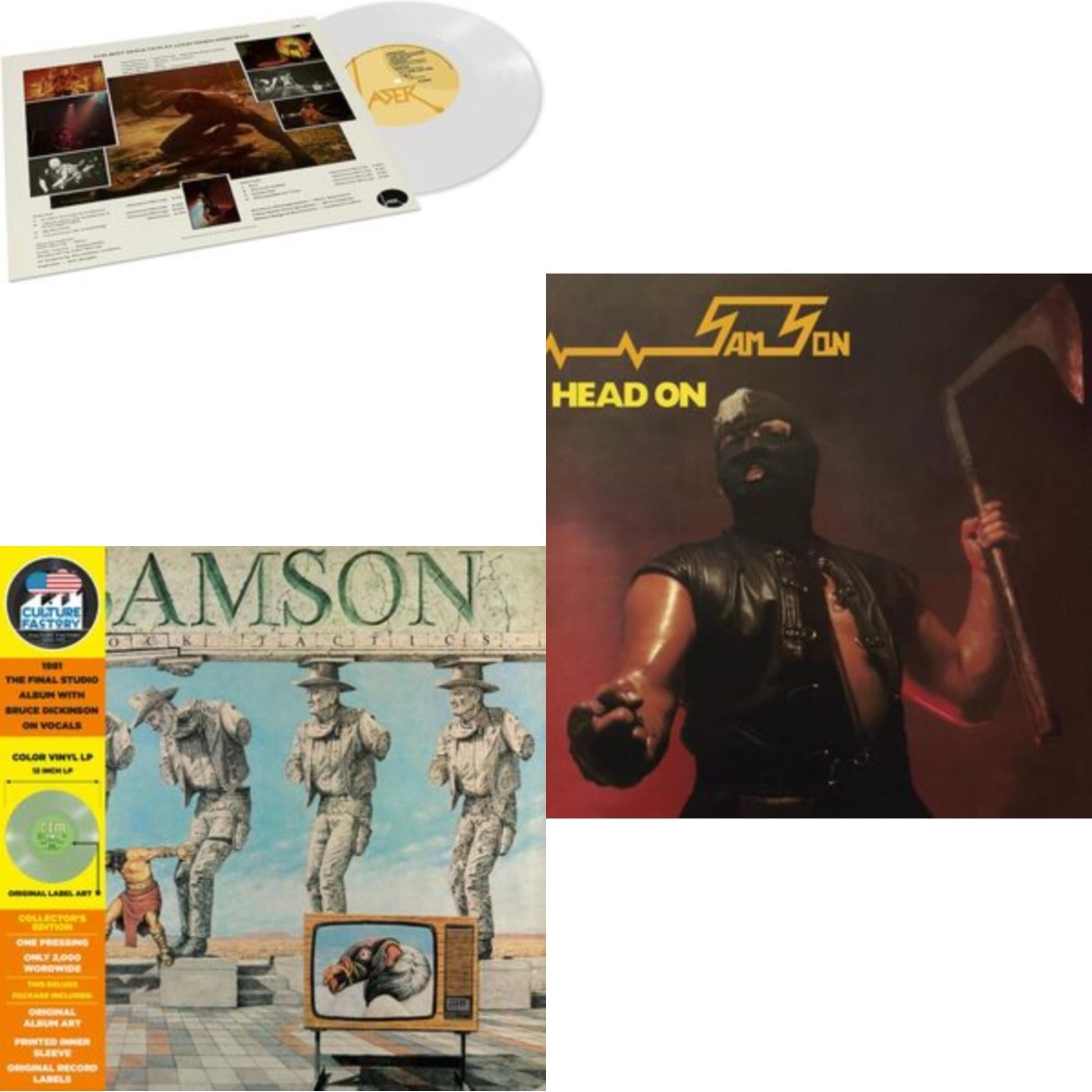 This is a 3 LP Vinyl SKU bundle.
1.This LP Vinyl is brand new.Format: LP VinylMusic Style: Heavy MetalThis item's title is: Survivors (Milky Clear LP Vinyl)Artist: SamsonLabel: CULTURE FACTORYBarcode: 819514012092Release Date: 3/25/2022
2.This LP Vinyl is brand new.