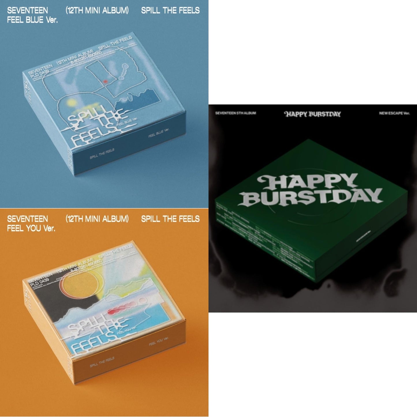 Spill The Feels - Seventeen 12Th Mini Album (Feel Blue Ver.) & Spill The Feels - Seventeen 12Th Mini Album (Feel You Ver.) & Seventeen 5Th Album Happy Burstday (New Escape Ver.)