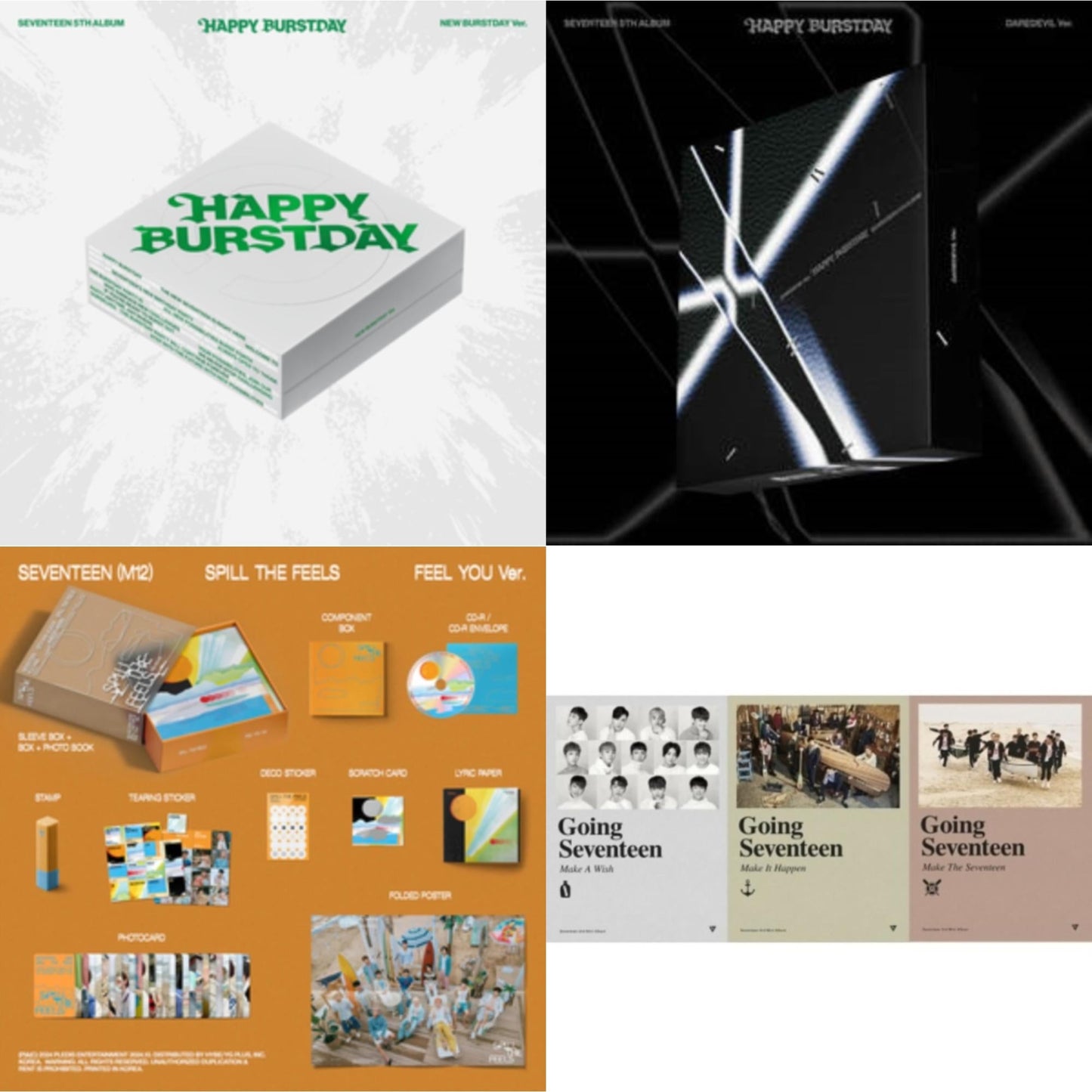 Seventeen 5Th Album Happy Burstday (New Burstday Ver.) & Seventeen 5Th Album Happy Burstday (Daredevil Ver.) & Seventeen (12Th Mini Album) & Going Seventeen (Reissue)