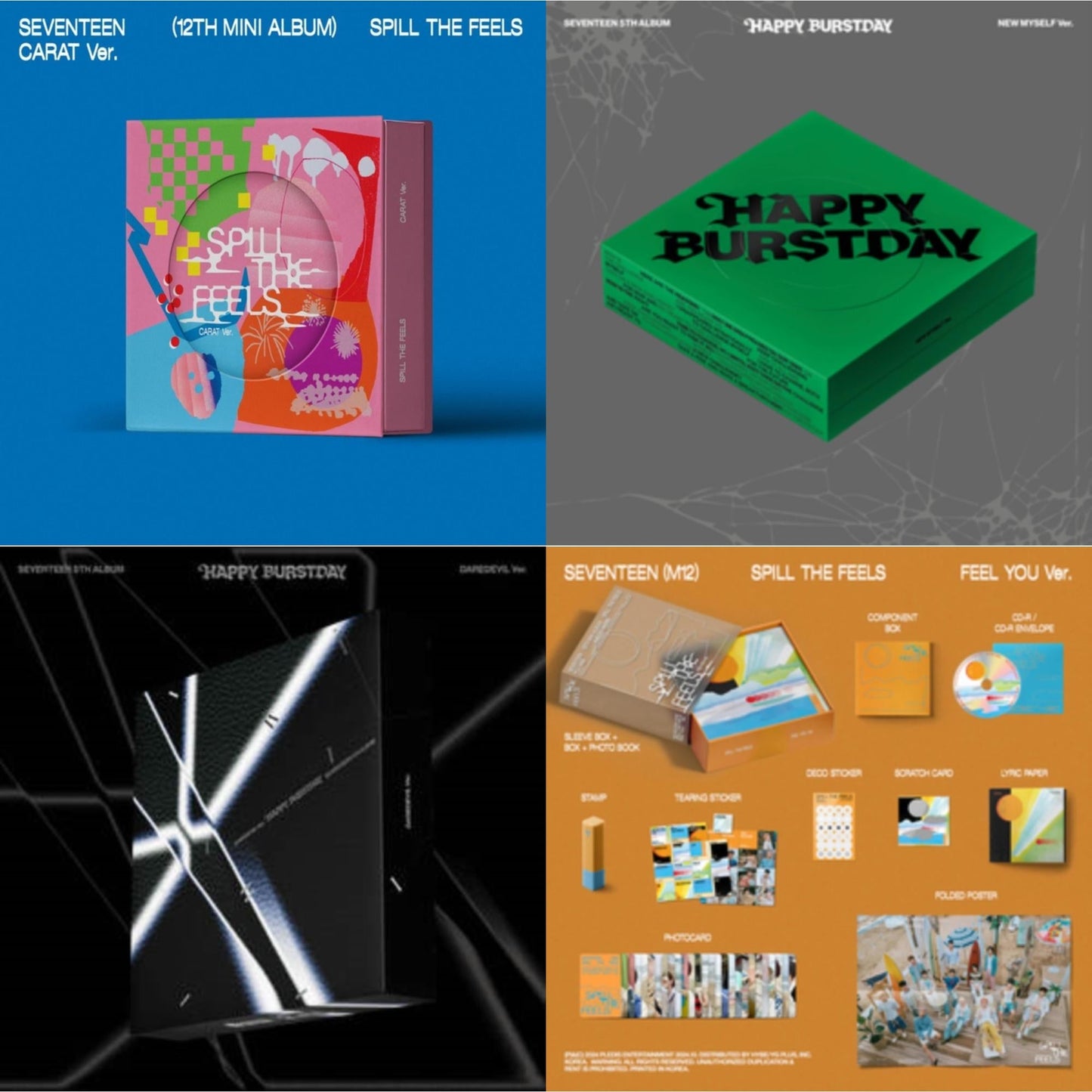 Spill The Feels - Seventeen 12Th Mini Album (Carat Ver.) & Seventeen 5Th Album Happy Burstday (New Myself Ver.) & Seventeen 5Th Album Happy Burstday (Daredevil Ver.) & Seventeen (12Th Mini Album)