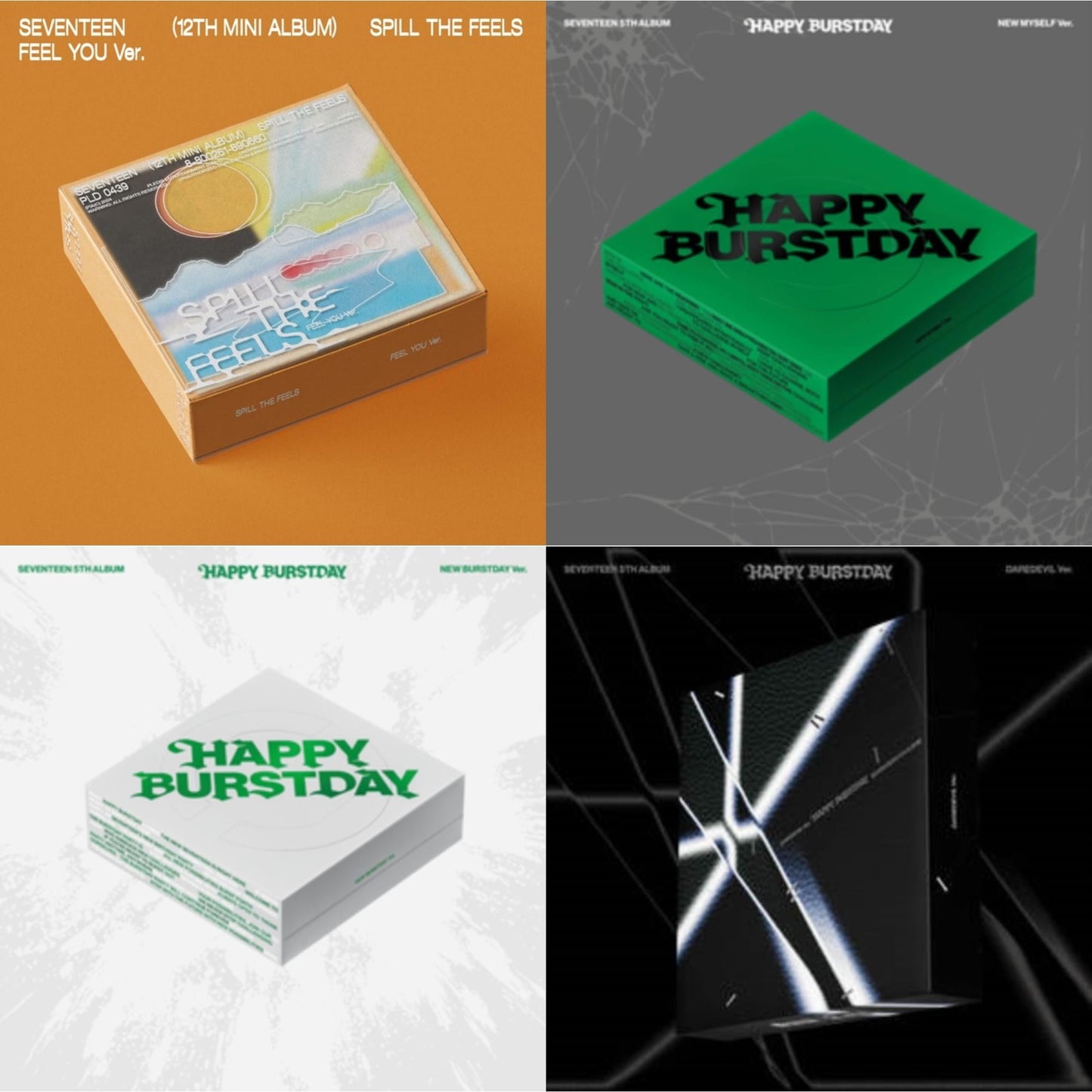 Spill The Feels - Seventeen 12Th Mini Album (Feel You Ver.) & Seventeen 5Th Album Happy Burstday (New Myself Ver.) & Seventeen 5Th Album Happy Burstday (New Burstday Ver.) & Seventeen 5Th Album Happy Burstday (Daredevil Ver.)