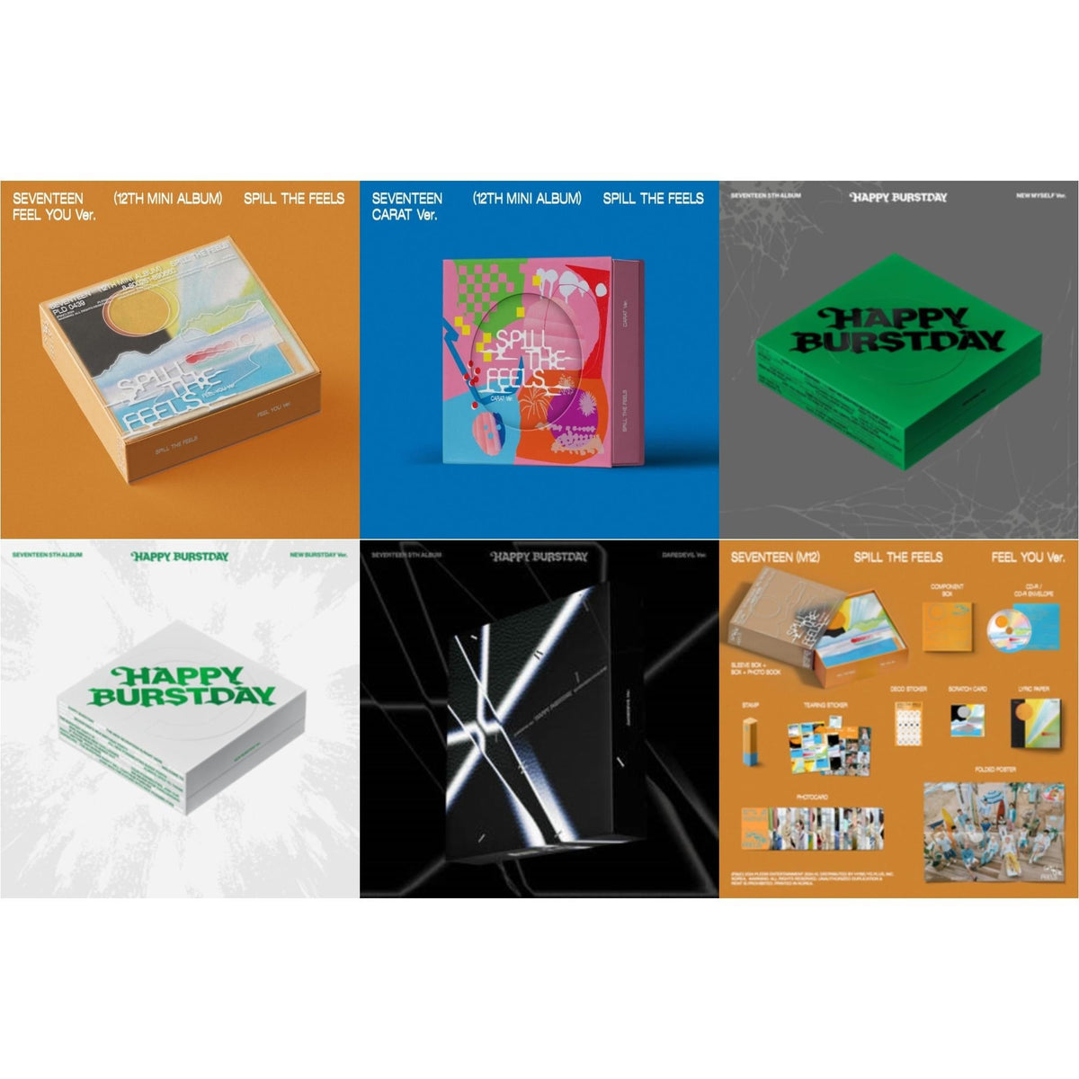 Spill The Feels - Seventeen 12Th Mini Album (Feel You Ver.) & Spill The Feels - Seventeen 12Th Mini Album (Carat Ver.) & Seventeen 5Th Album Happy Burstday (New Myself Ver.) & Seventeen 5Th Album Happy Burstday (New Burstday Ver.)