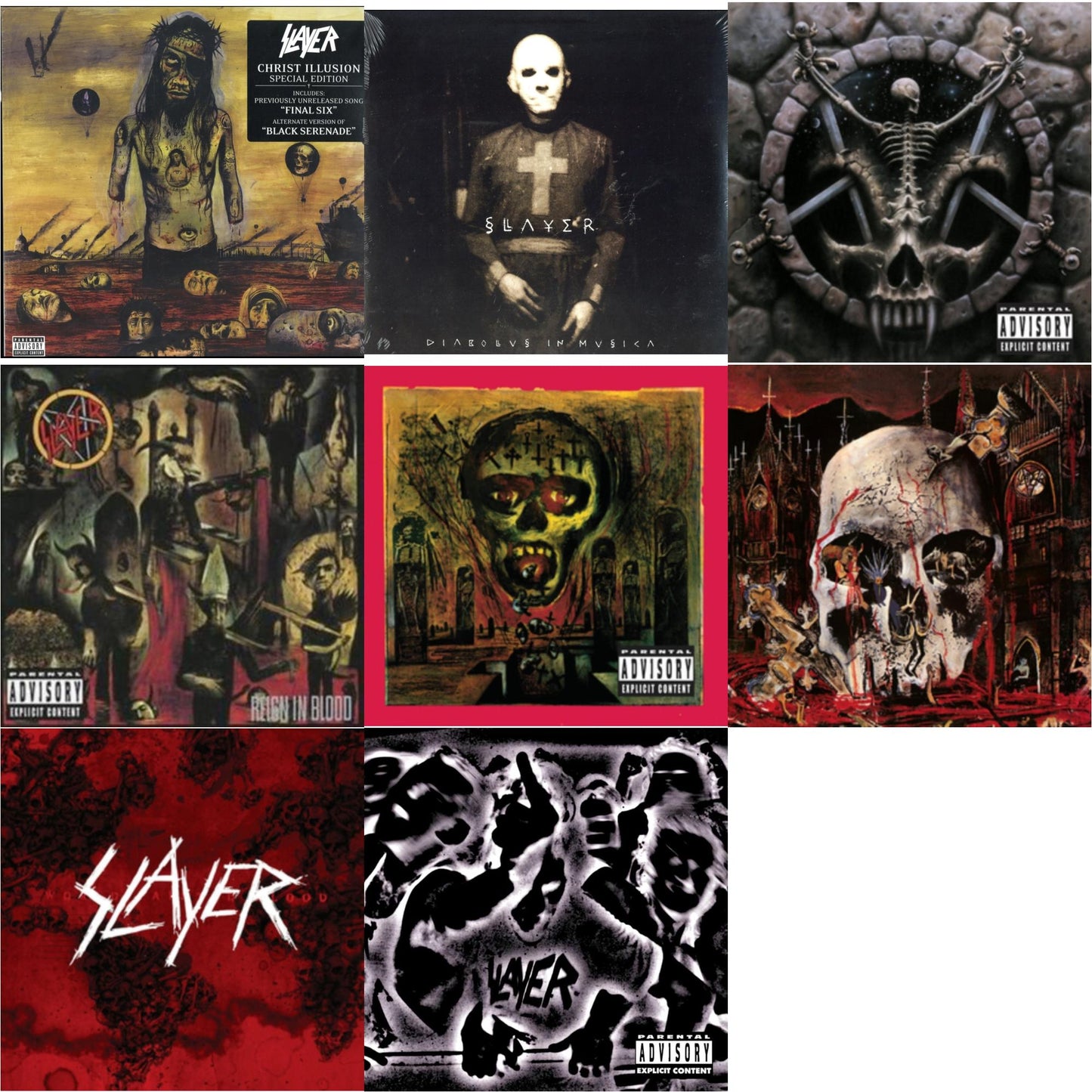 Christ Illusion & Diabolus In Musica & Divine Intervention & Reign In Blood & Seasons In Abyss & South Of Heaven & World Painted Blood & Undisputed Attitude