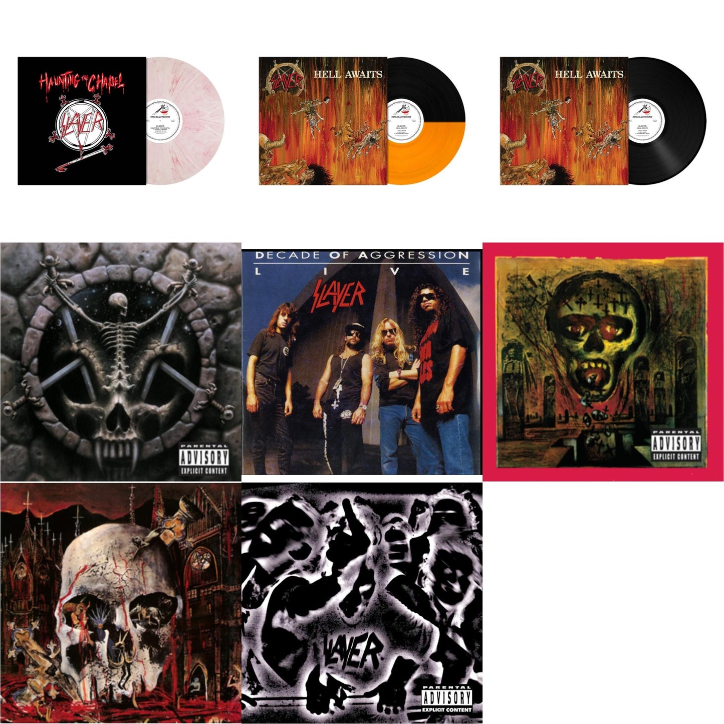 Haunting The Chapel (Red & White Marbled LP Vinyl) & Hell Awaits (Transparent Orange & Black Split LP Vinyl) & Hell Awaits (180G) & Divine Intervention & Live: Decade Of Aggression & Seasons In Abyss & South Of Heaven & Undisputed Attitude