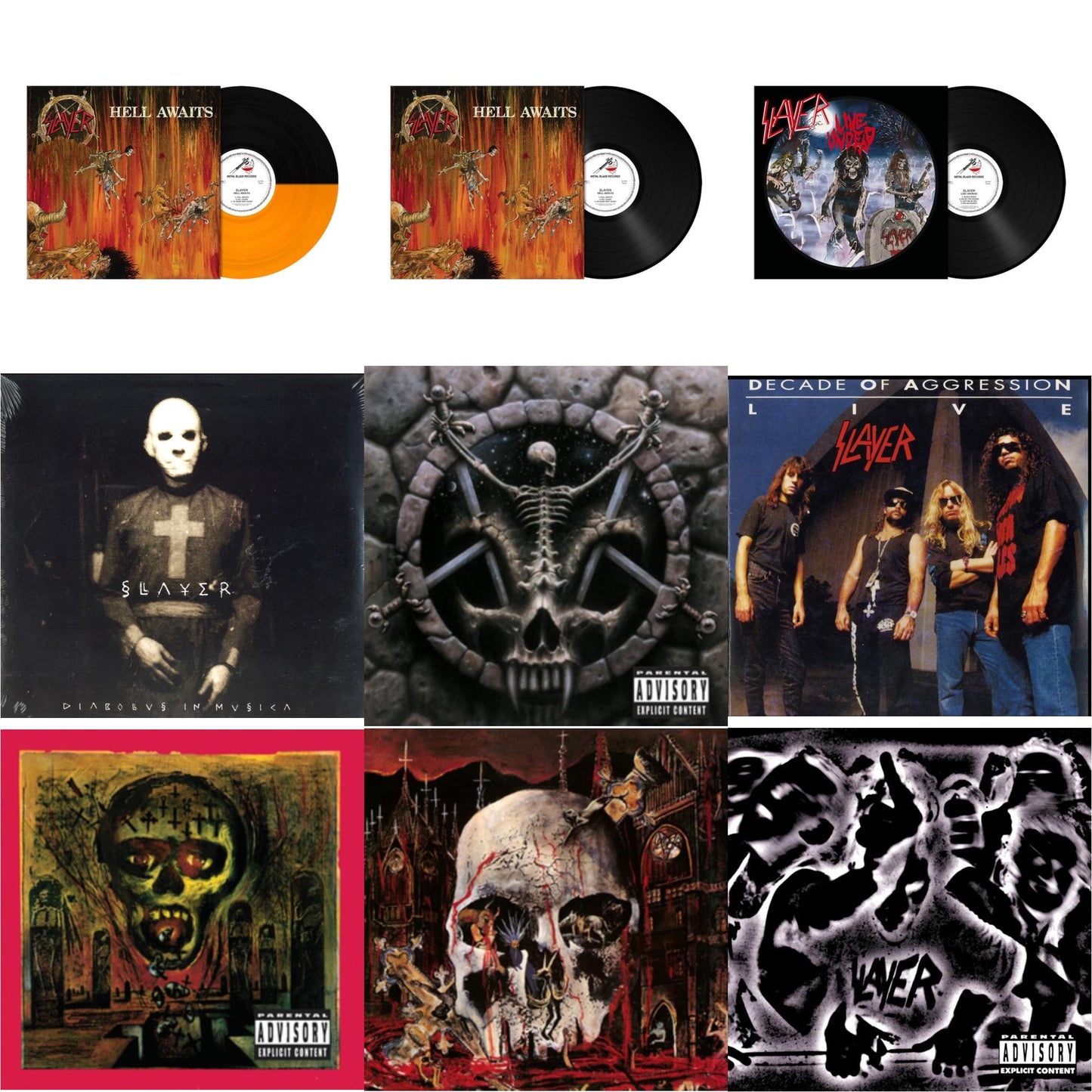 Hell Awaits (Transparent Orange & Black Split LP Vinyl) & Hell Awaits (180G) & Live Undead (180G) & Diabolus In Musica & Divine Intervention & Live: Decade Of Aggression & Seasons In Abyss & South Of Heaven & Undisputed Attitude