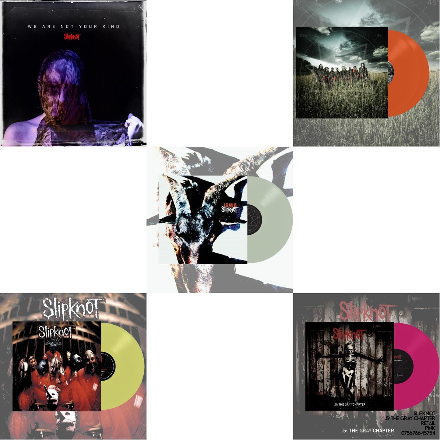 We Are Not Your Kind (Dl Card) & Slipknot (Lemon LP Vinyl) & Iowa (X) (2LP/Color Vinyl) & All Hope Is Gone (Orange Vinyl/2LP) & .5: The Gray Chapter (X) (Pink Vinyl/2LP)