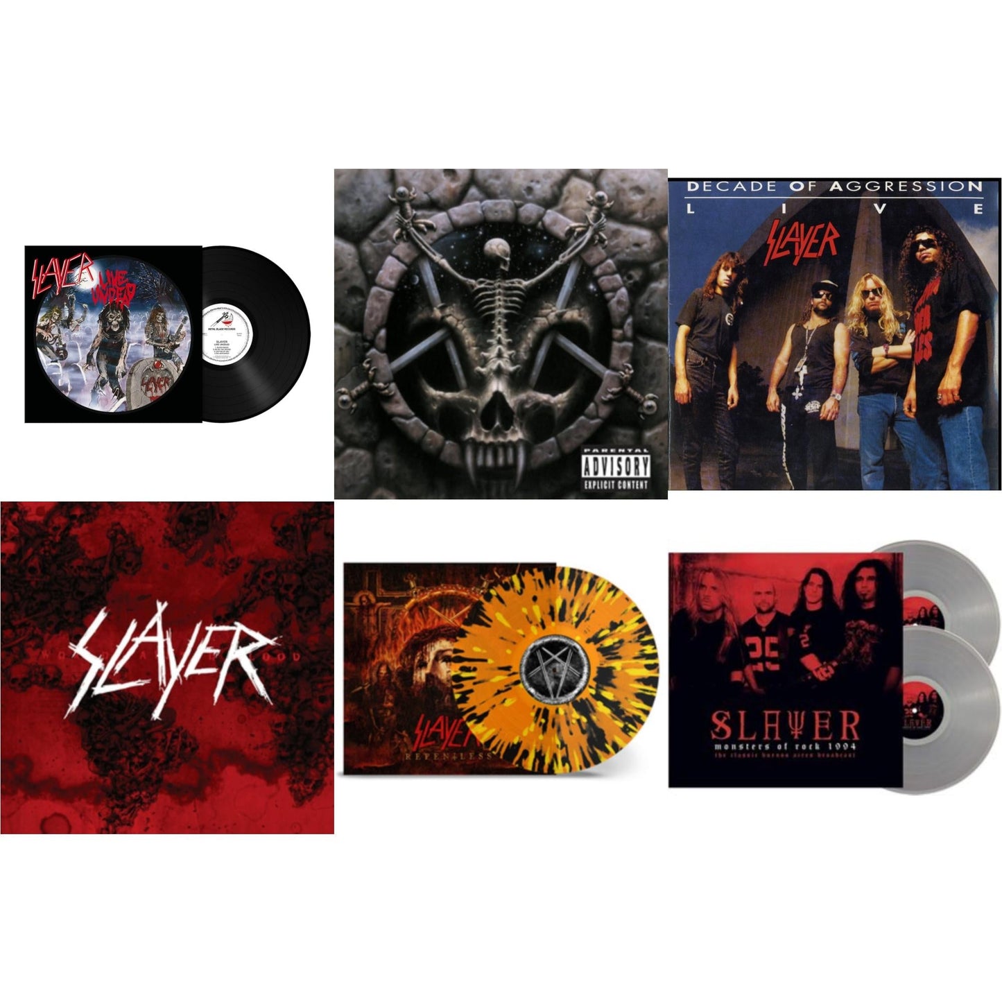 This is a 6 LP Vinyl SKU bundle.
1.This LP Vinyl is brand new.Format: LP VinylMusic Style: ThrashThis item's title is: Live Undead (180G)Artist: SlayerLabel: METAL BLADE RECORDSBarcode: 039841578911Release Date: 10/22/2021
2.This LP Vinyl is brand new.