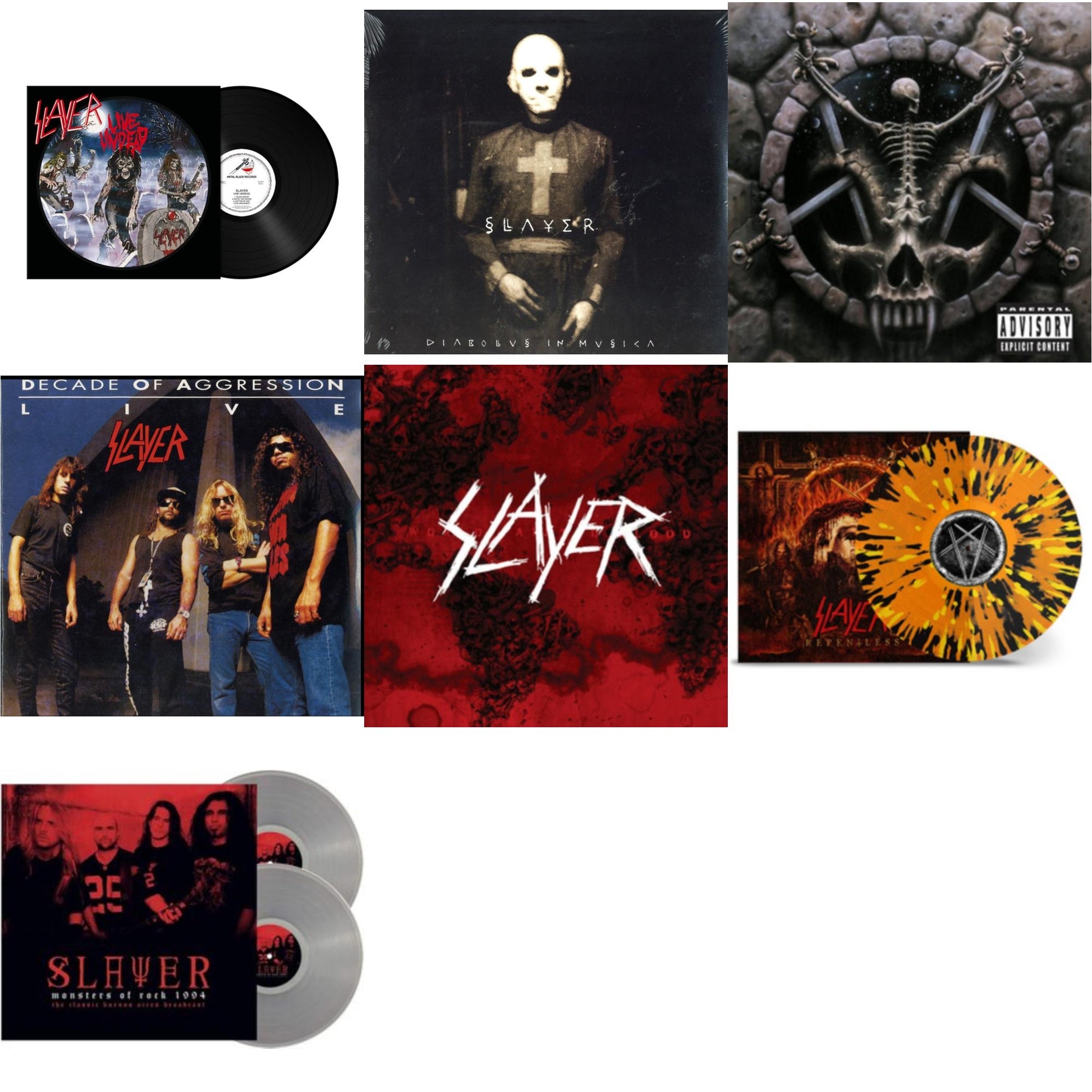 This is a 7 LP Vinyl SKU bundle.
1.This LP Vinyl is brand new.Format: LP VinylMusic Style: ThrashThis item's title is: Live Undead (180G)Artist: SlayerLabel: METAL BLADE RECORDSBarcode: 039841578911Release Date: 10/22/2021
2.This LP Vinyl is brand new.